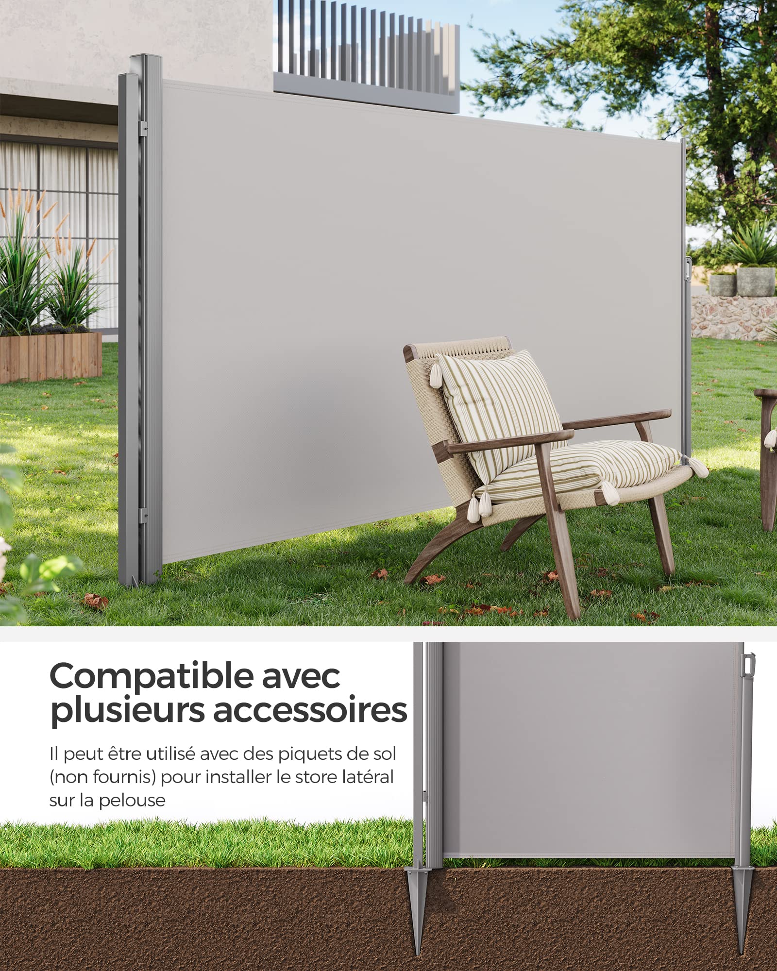 SONGMICS Poteau pour Caisson de Store, Barre de Support, pour ne Pas Monter au Mur, Compatible avec Stores Latéraux Simples en Aluminium, Gris GSA002