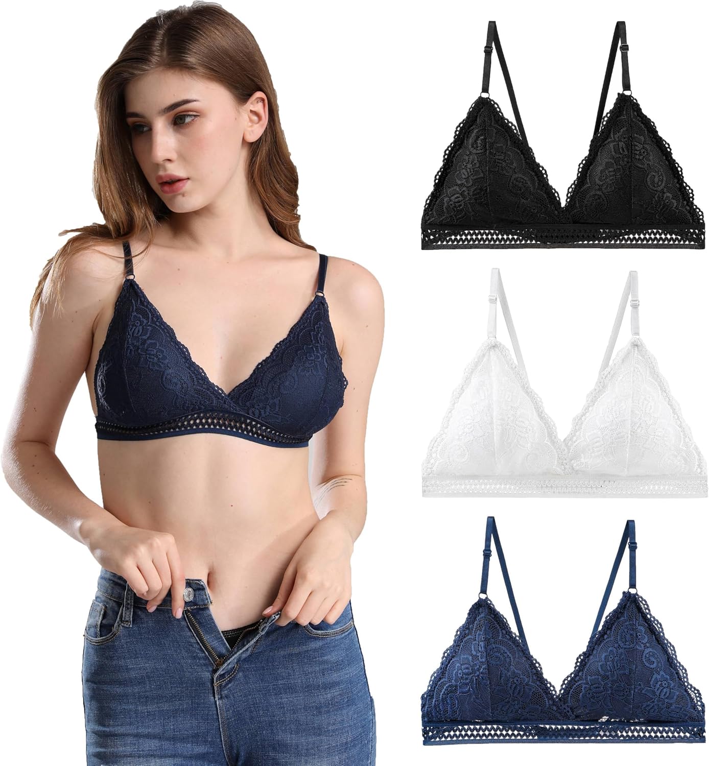 Women Lace Bralettes Plunge Padded Wireless Bra - Image 6