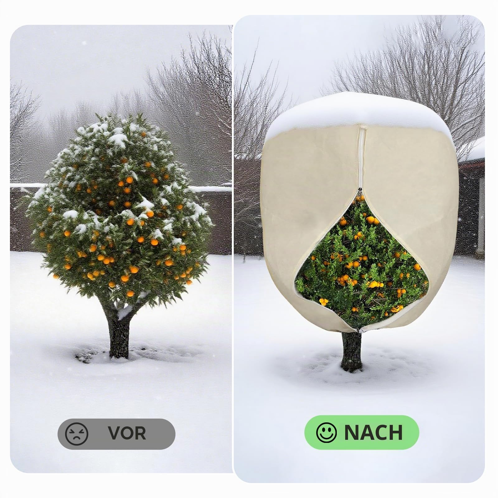 Pflanzenschutz Winter 250 x 360cm Winterschutz für KüBelpflanzen 80 g/m² | Winterschutz für Pflanzen Atmungsaktiv mit ReißVerschluss und Zugband, für Baum Palmen überwinterung Cremefarben