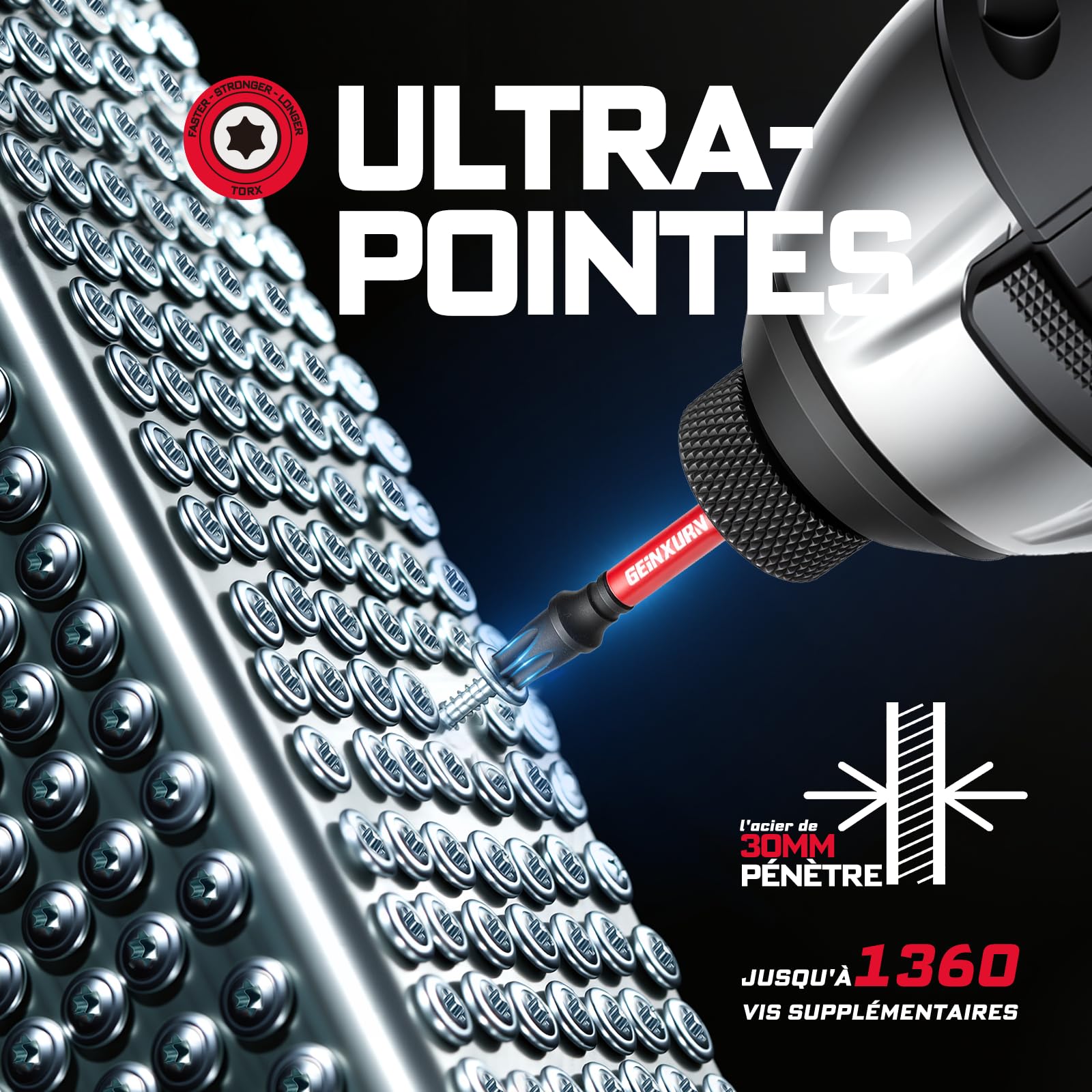 GEINXURN Set de 217 Embouts de Tournevis PH/PZ/Torx/Hex, Longueurs 25/50/75/150 mm, Tige Hexagonale 1/4", Acier Allié S2, Avec Porte-Embout Magnétique 60 mm et Anneau Magnétique