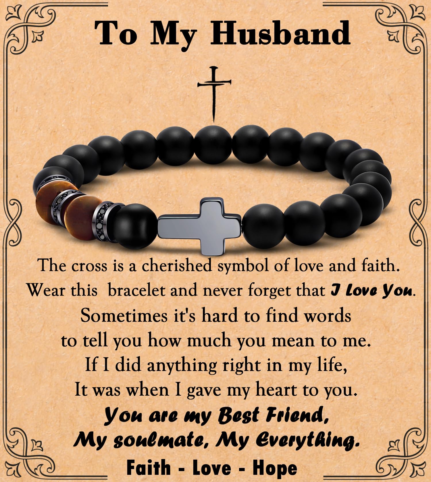 MFTRADING Cross Bracelet for Men Christian Gifts for Son Grandson Brother Husband Dad Man Godfather Religious Baptism Jewelry Birthday Retirement Gifts Beaded Bracelet