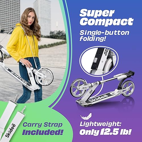 Miniatura 3 de Skidee Patinete para adultos y adolescentes Altura ajustable, scooter para niños, patinete plegable, ruedas grandes y resistentes para un paseo