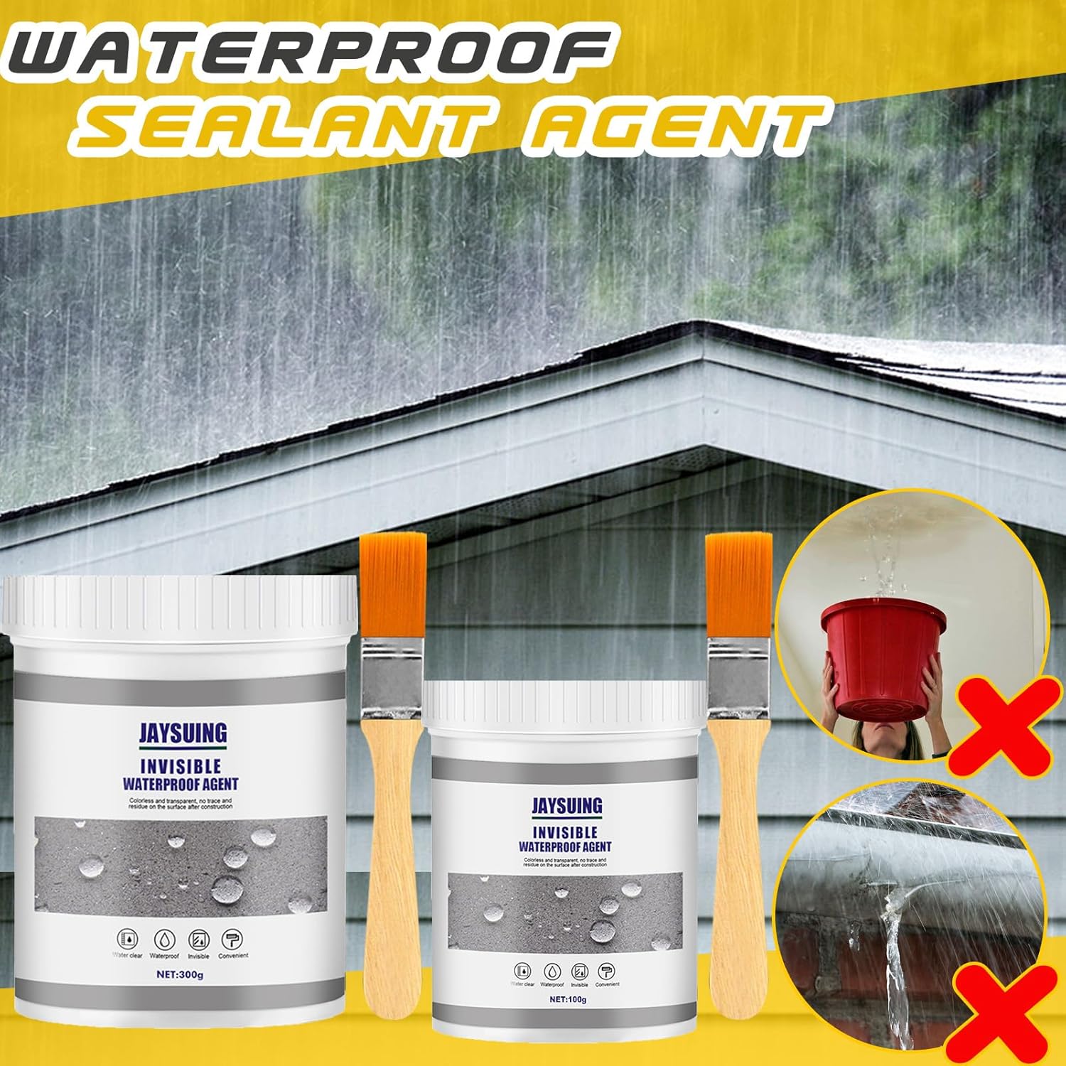 XIRUJNFD Invisible Waterproof Agent, Super Strong Invisible Waterproof Anti-Leakage Agent, Waterproof Insulating Sealant Clear (300G,2Pcs)