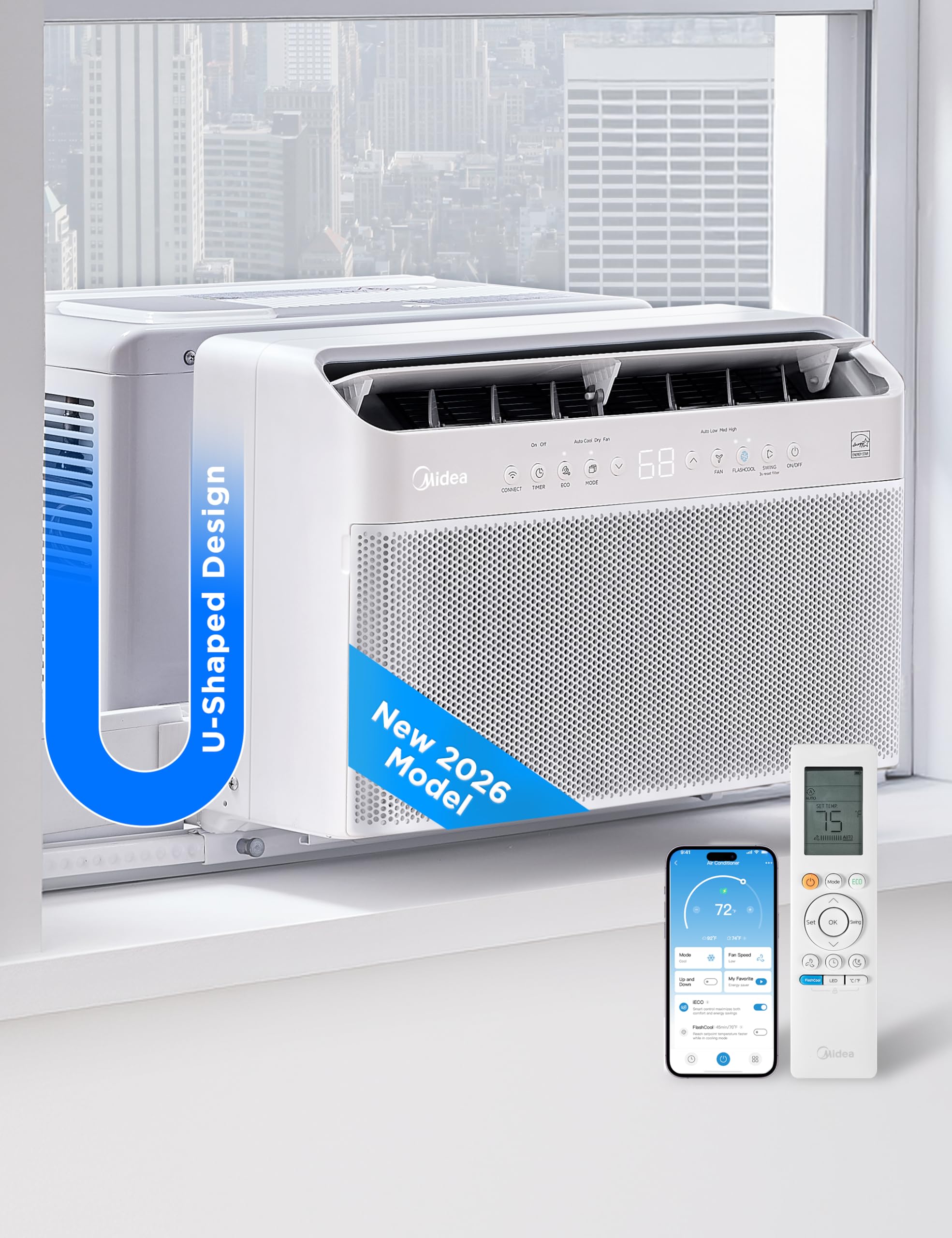 Photo 1 of Midea 6,000 BTU U Shaped Smart Inverter Window Air Conditioner - Cools 250 Sq Ft, Ultra Quiet with Open Window Operation - Alexa/Google Assistant Compatible, 37% Energy Savings, Remote (2026 Edition)