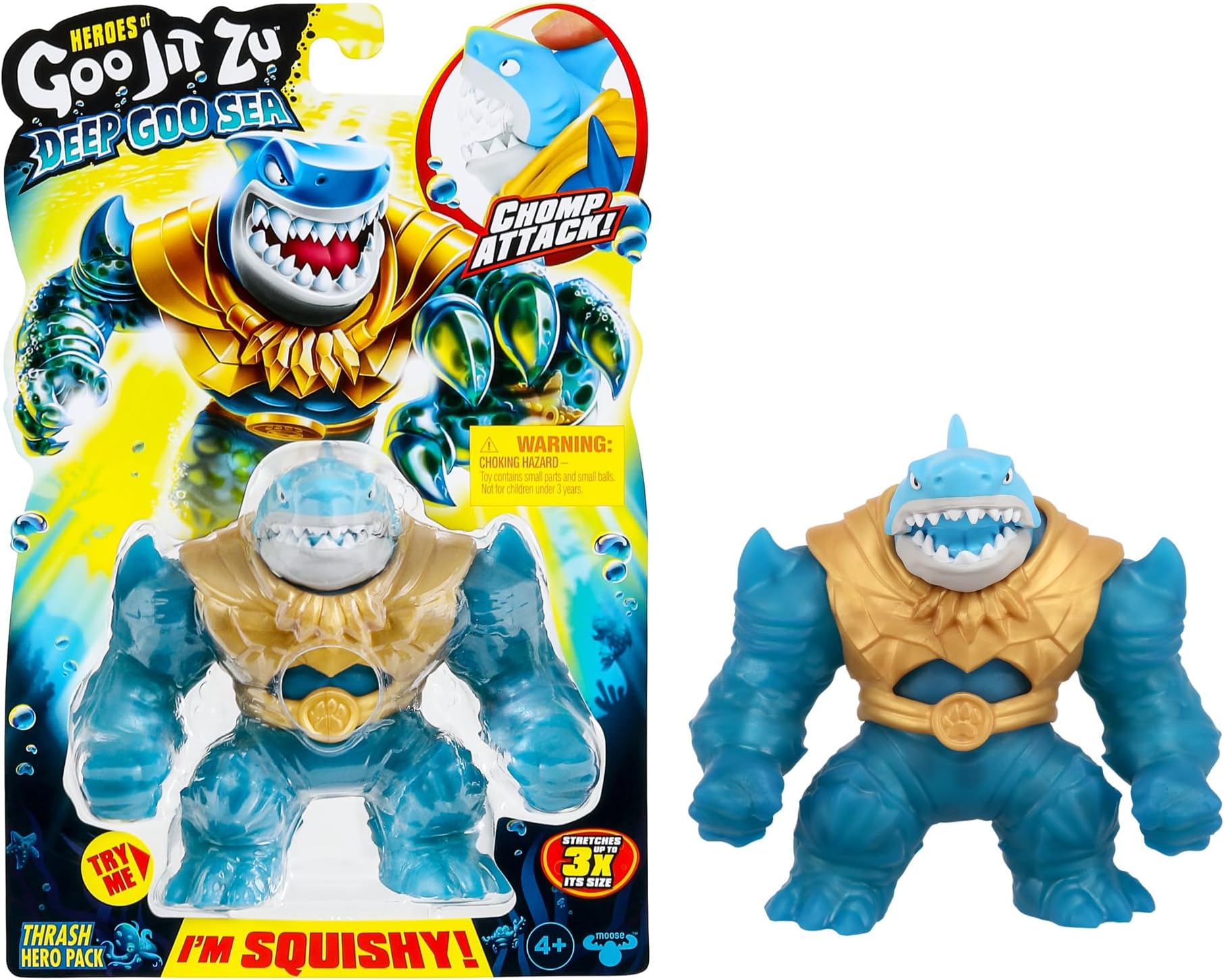 Deep Goo Sea Thrash Hero Pack. Super Squishy, Goo Filled Toy. With Chomp Attack Feature. Stretch Him 3 Times His Size!