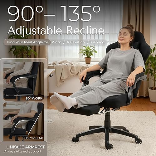 Miniatura 7 de Silla de juegos de tela con resorte de bolsillo, silla ergonómica de respaldo alto para videojuegos con reposapiés, soporte lumbar de masaje, altura