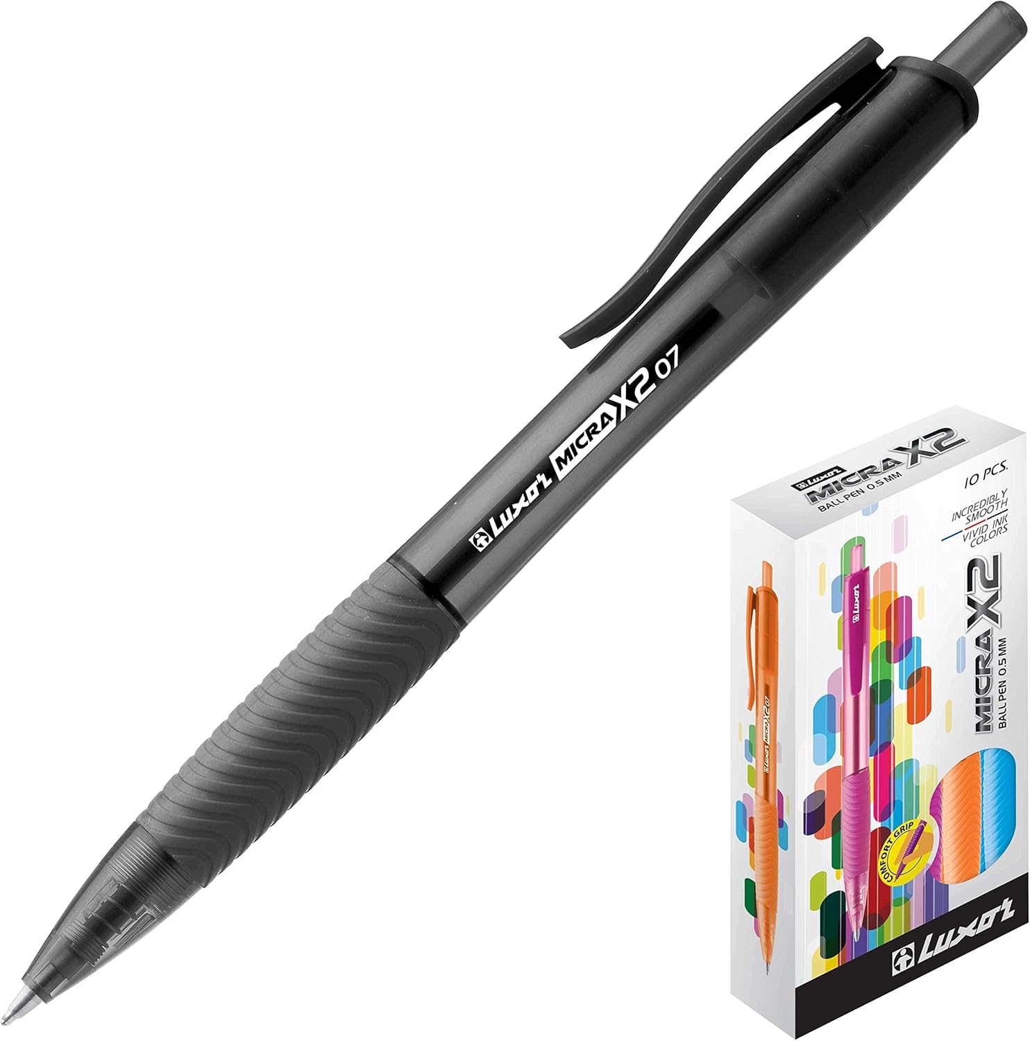 Luxor Micra x2 Pack of 10 Pens, Black Office Products