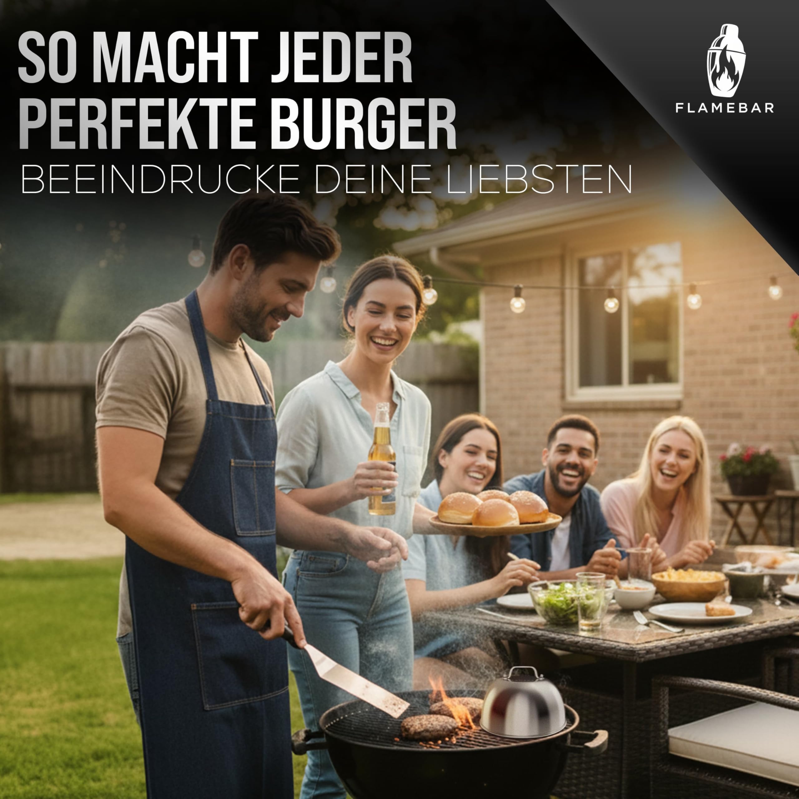 XXL Burgerpresse Set Edelstahl - 5-teilig I Smash Burger Set für 100% Burgergenuss I Burger Presse inkl. Burgerglocke, Burgerspieße & Grillspachtel I Grillzubehör Set