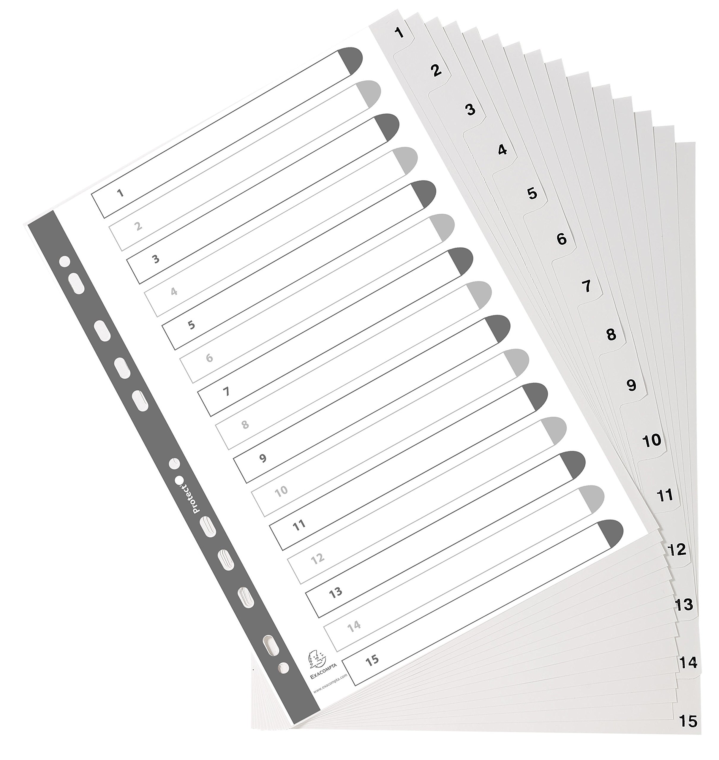 Exacompta 20 divisori grigio PP riciclato 15 tacche numeriche 1-15 A4