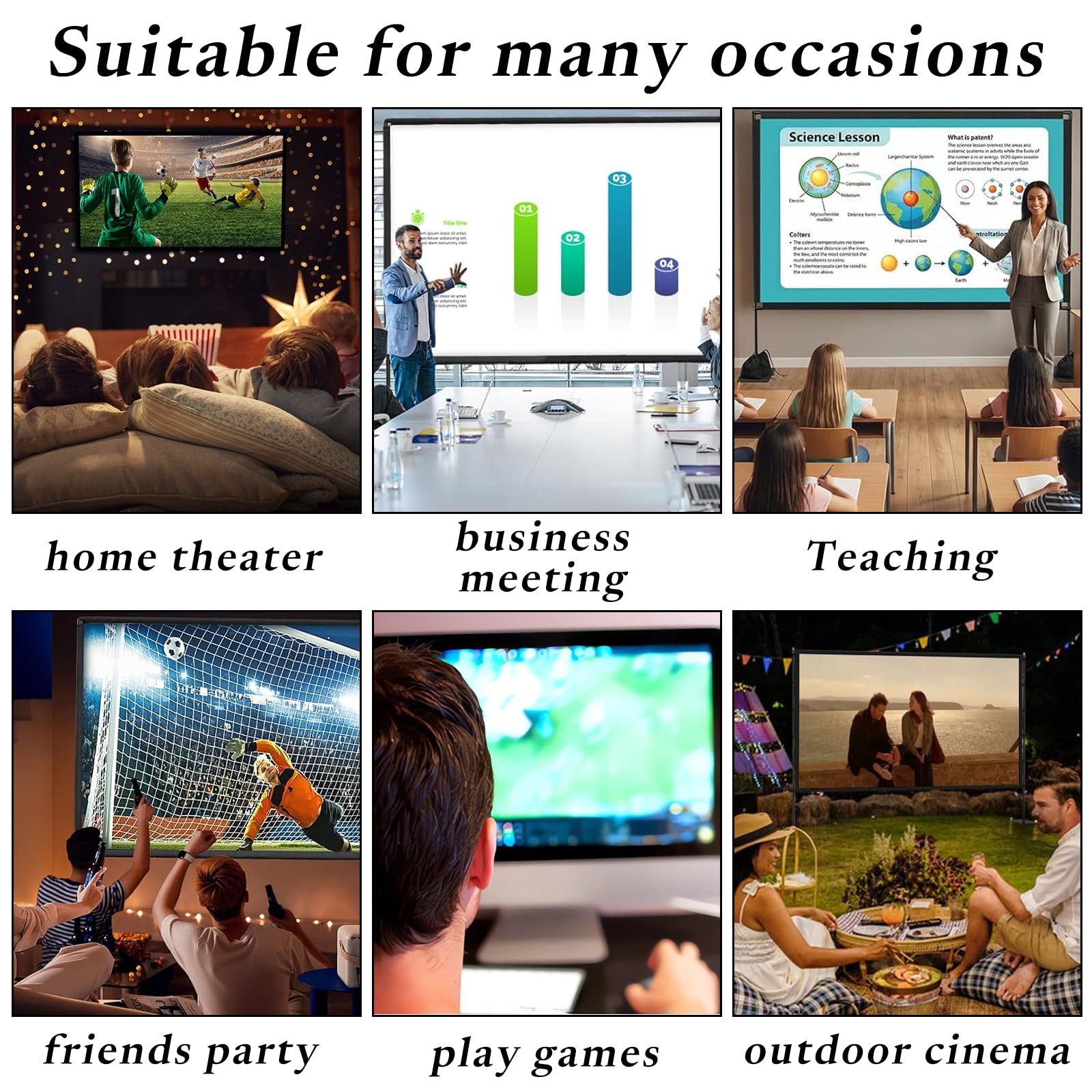 Telo Per Proiettore Schermo di Proiezione Projector Screen Telo Bianco Per Proiettore Adatto per Campeggio Home Theater Casa, Scuola Conferenze e Altre Occasioni