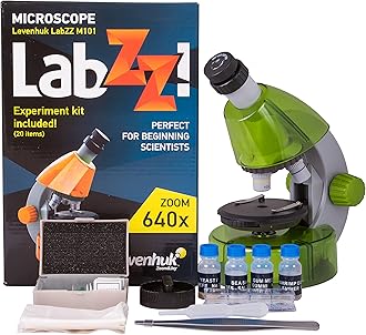 Levenhuk LabZZ M101 Lime 640x Portable Educational Kids Microscope Science Kit with LED Light, STEM Toys Accessory Set, Blank & Prepared Sample Slides, Beginner Experiment Guide for Children (ES)