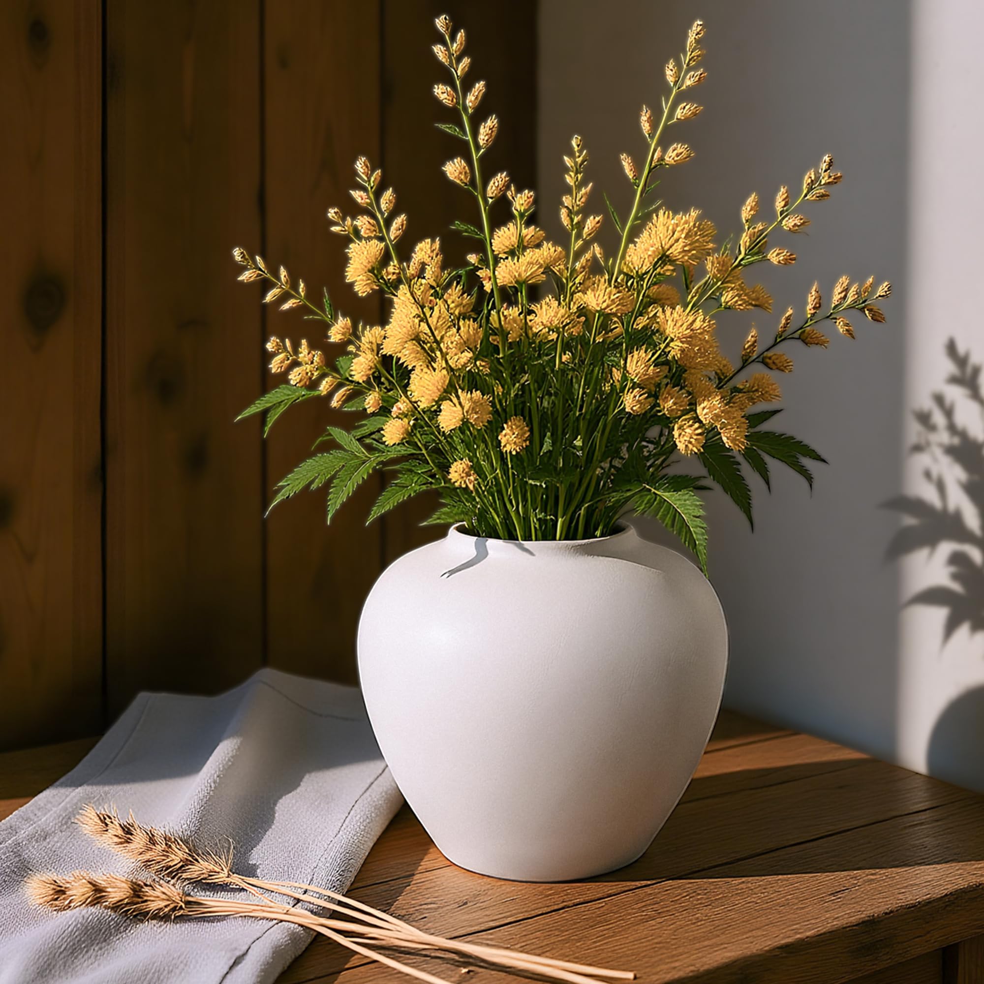 Photo 1 of GarDream Rustic Matte Ceramic Vase for Home Decor, 7.48 Inch Farmhouse Minimalist White Round Vase for Flowers, Living Room, Kitchen, Table, Entryway, Decorative Pottery Vases for Centerpiece, Bedroom