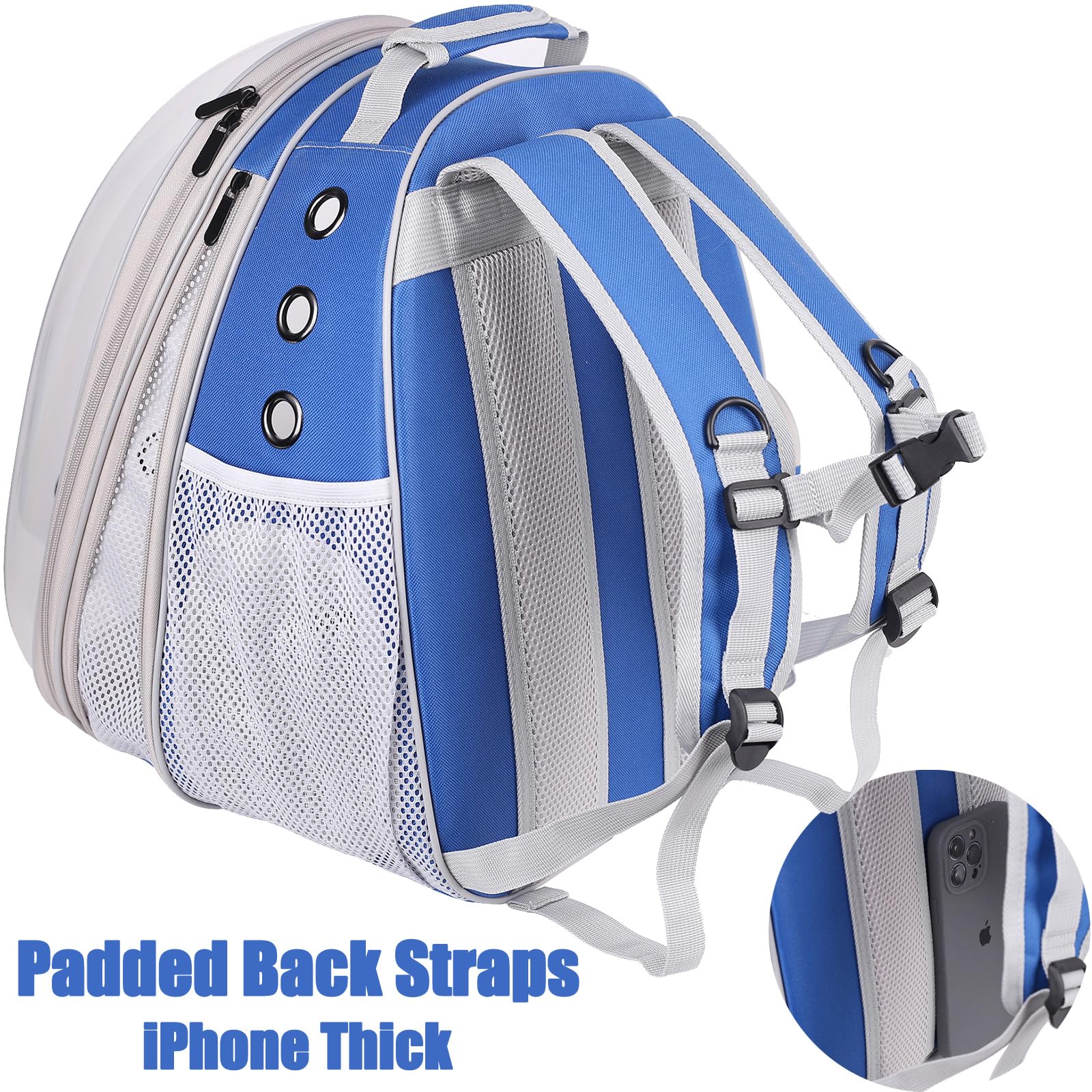 Mochila expandible para gatos, se ajusta hasta 20 libras, cápsula espacial, astronauta burbuja, ventana, mochila para mascotas para gatos grandes y cachorros pequeños (azul, extensión frontal)