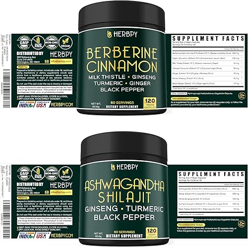 Miniatura 9 de Paquete de berberina HCl 7 en 1 y Ashwagandha Shilajit 5 en 1 mejora la salud inmunológica, la salud digestiva, la relajación y la salud del corazón