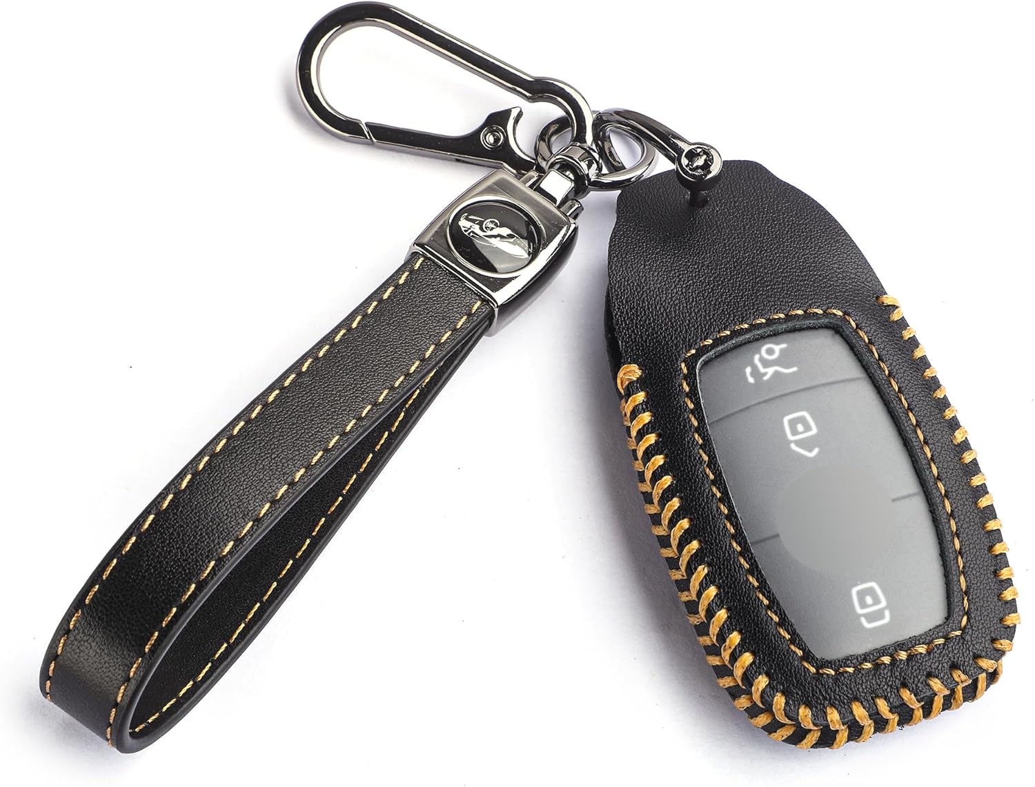for Mercedes Benz Key Fob Cover with Keychain, Leather Car Key Case Full Protector Fit for AMG C E M S CLS CLA GLK GLA GLC GLE Smart Key, Black