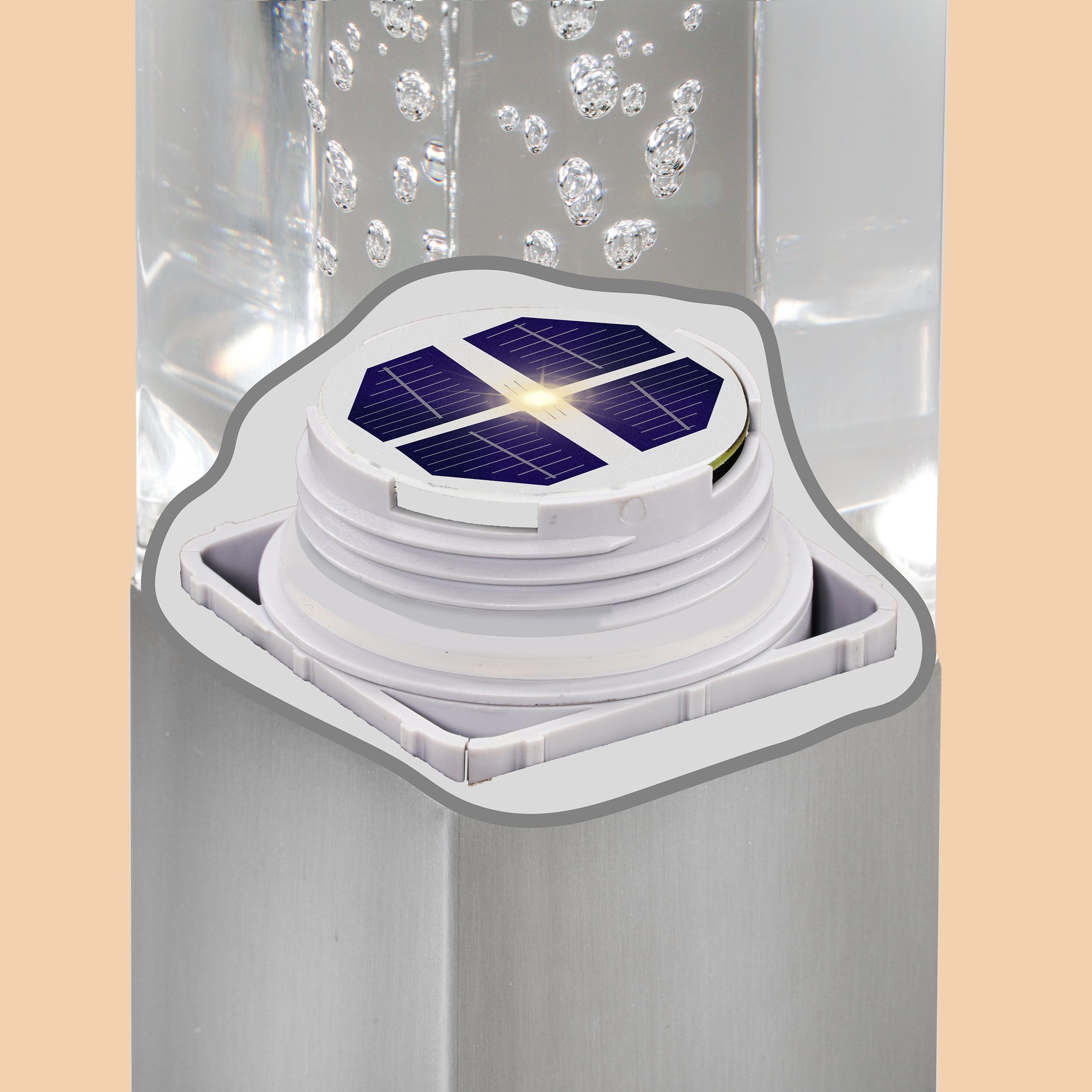 Esotec Solar Standleuchtenset Bubble Tower, 3er-Set 30cm 50cm 63cm, Acrylblock mit Luftblasen, Akku, LED Gartenleuchte, Außenleuchte, Wegeleuchte Garten, Stehleuchte, Erdspieß, metall, außen, 102557