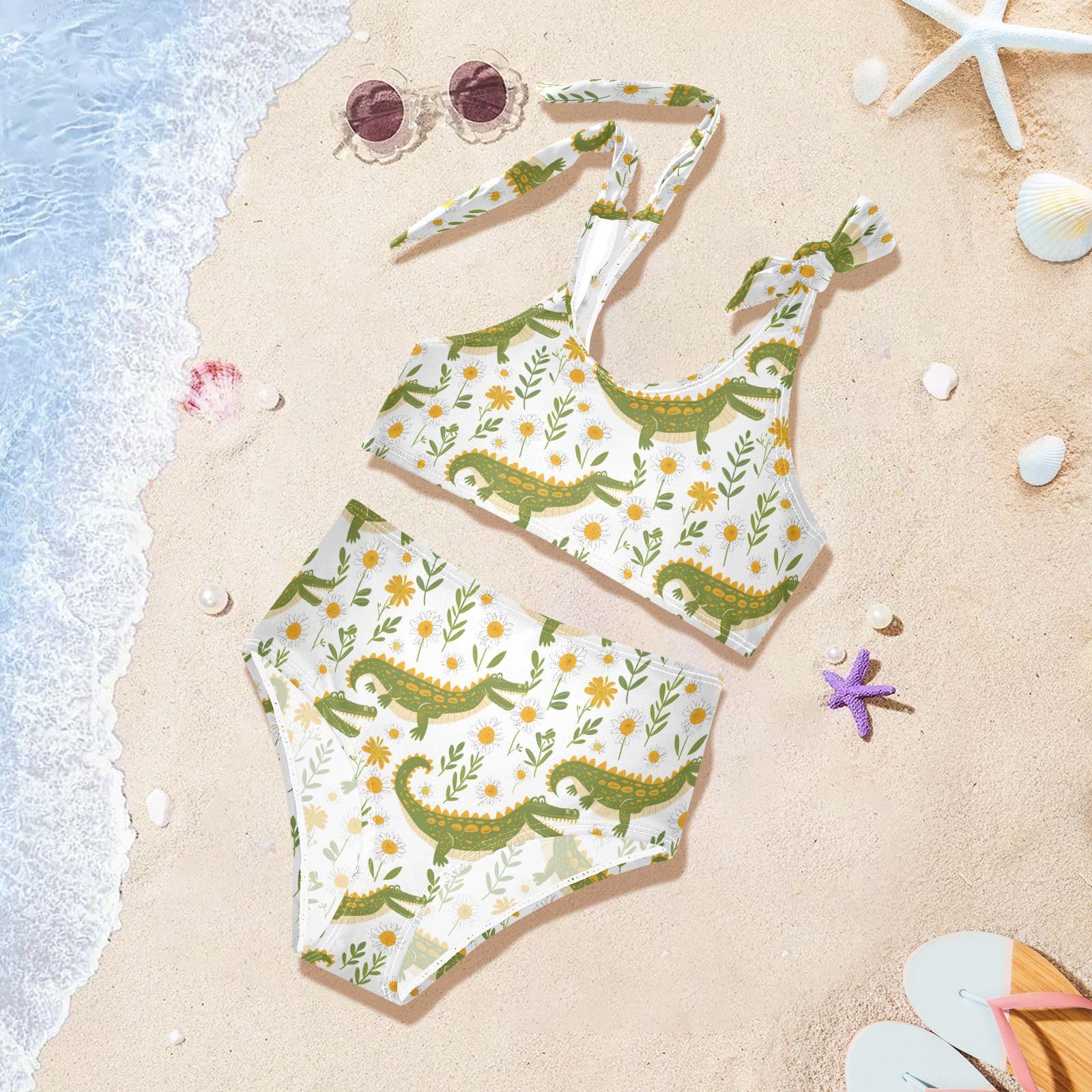 Crocodile Daisy Girls Two Piece Tankini Swimsuits Summer Bathing Suit Beach Swimwear Set, 9-10T Multicoloured