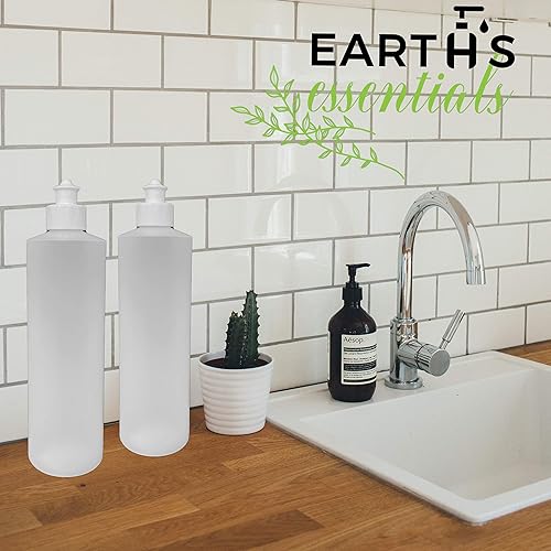 Miniatura 5 de Paquete de 2 botellas recargables de polietileno de alta densidad de 16 onzas con tapas dispensadoras superiores con botón de empujar y jalar, ideal