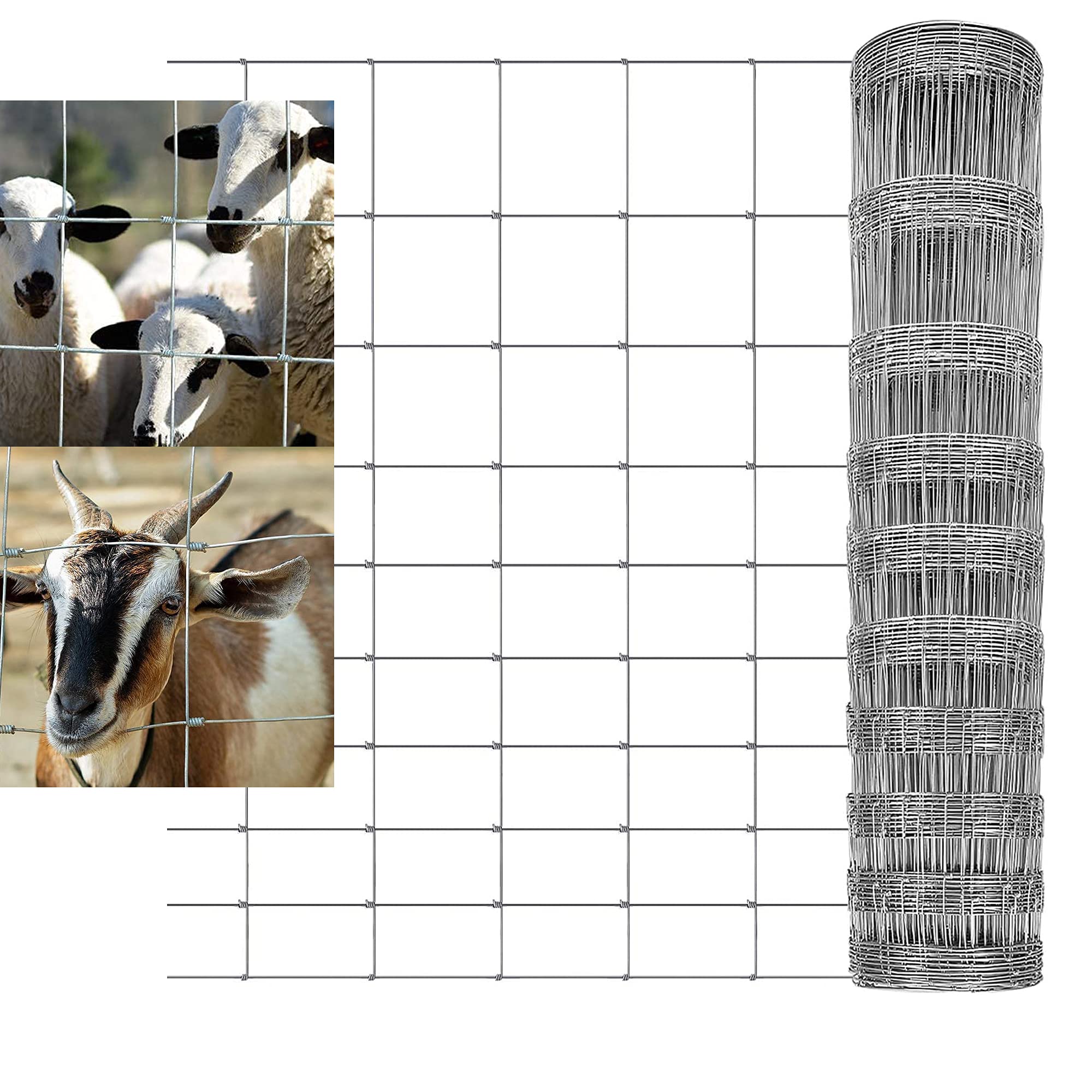 Yinf Silver Garden Home 50M L8/80/15Wire Stock Fencing Hot Dipped Galvanized Netting 1.8Mm Wire Diameter Garden Farm Paddock Boundary Fence Livestock Fence For Pig Sheep Deer Cow Horse, 80Cm X 50M