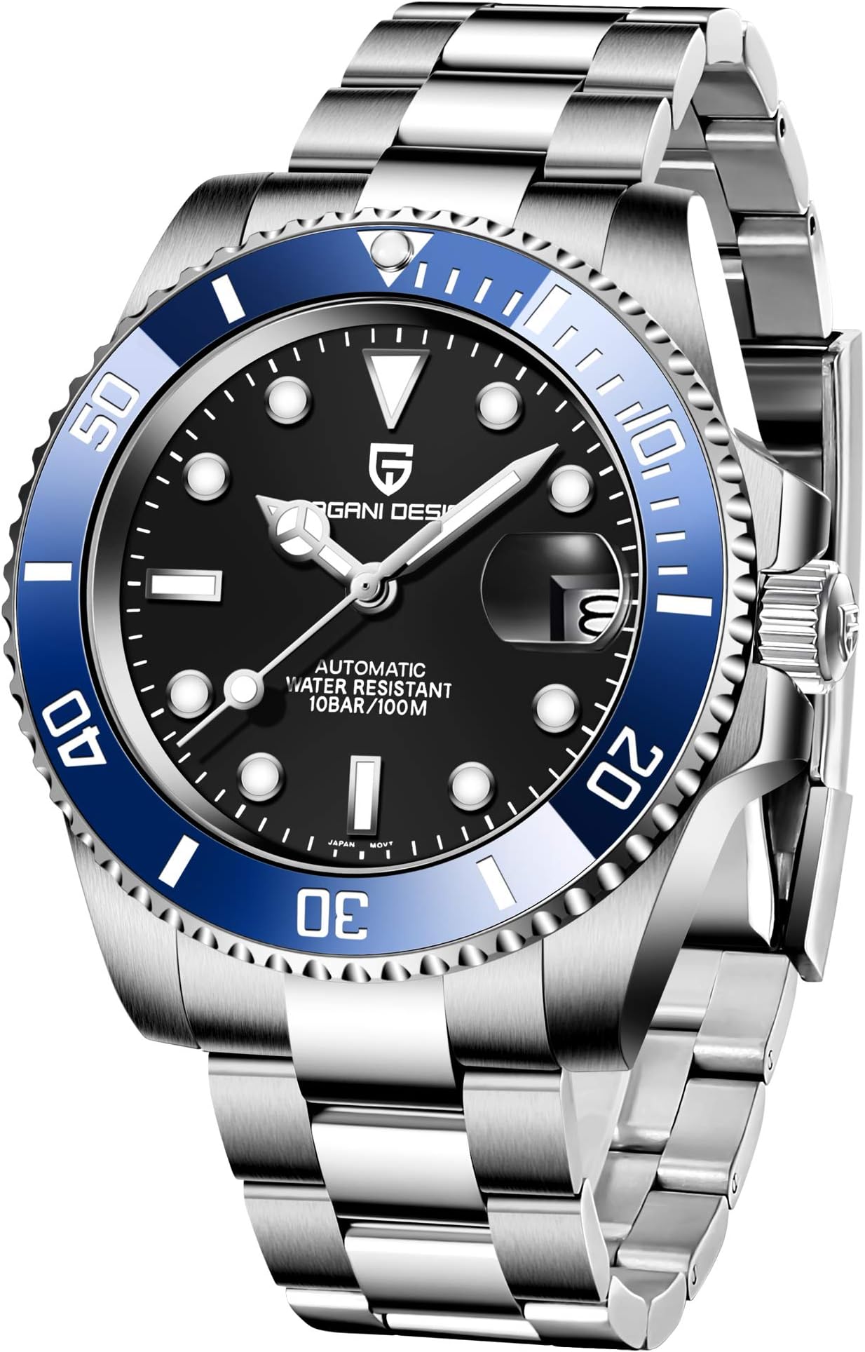 CEYADG Pagani Design Men's Watch Japanese Automatic Mechanical 40mm Sport Waterproof Stainless Steel Sapphire Glass Wrist Watch (Black), Blue, Made in Japan