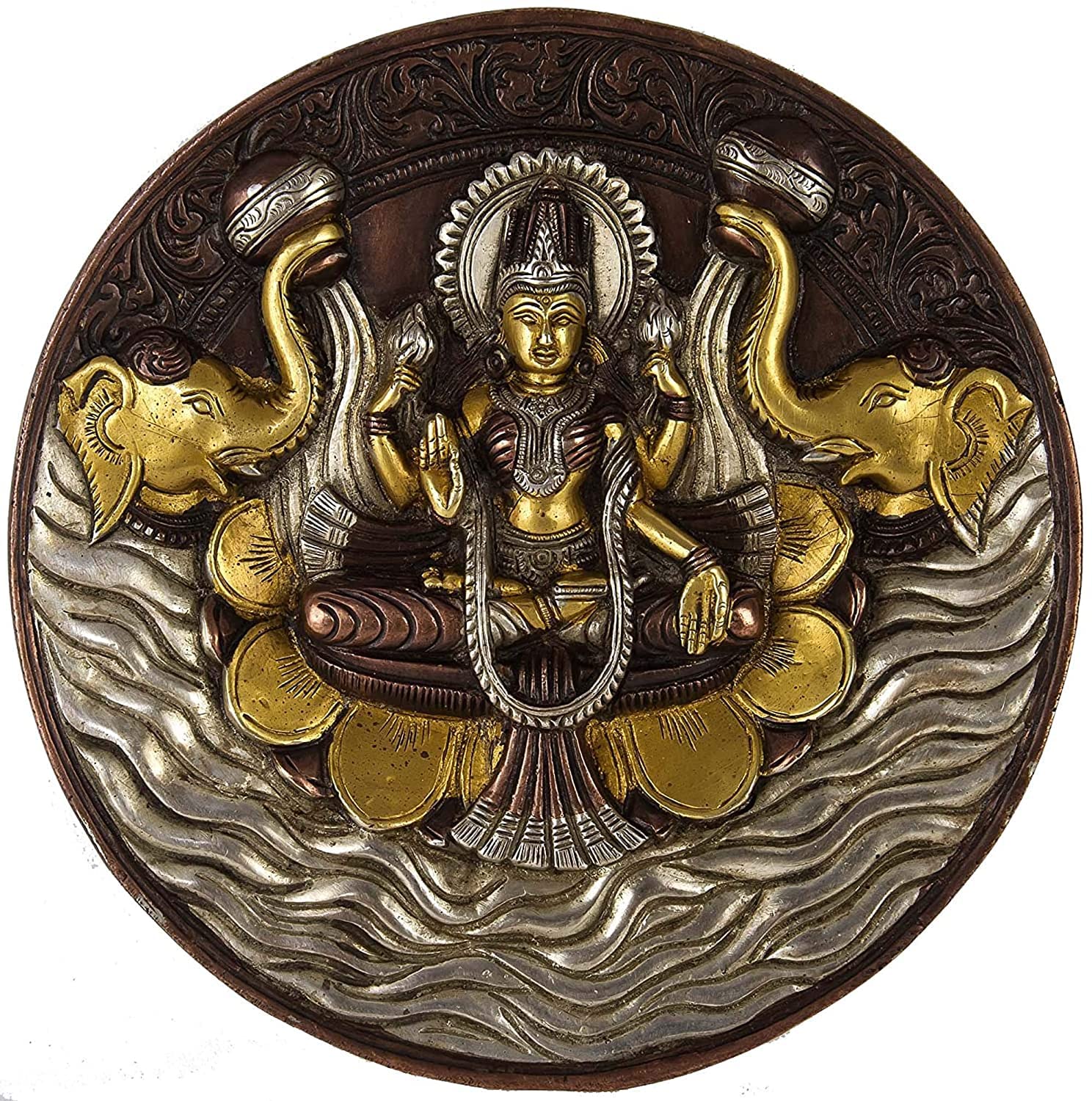 AONA Brass Goddess Lakshmi Wall Hanging Plate, Height 7.5 Inches 1