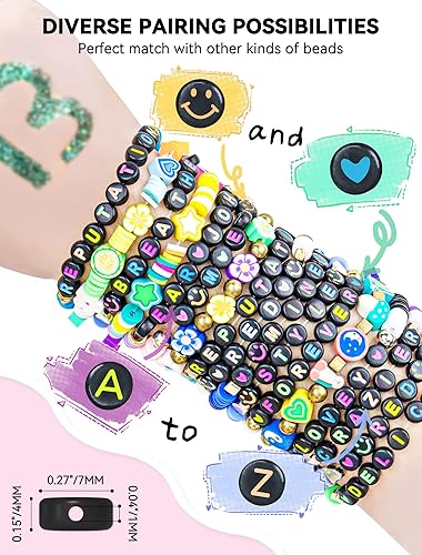 Vista 16 de ARTDOT Juego de 1400 cuentas de letras para hacer joyas, 28 estilos de cuentas del alfabeto para pulseras de amistad, cuentas surtidas de preppy