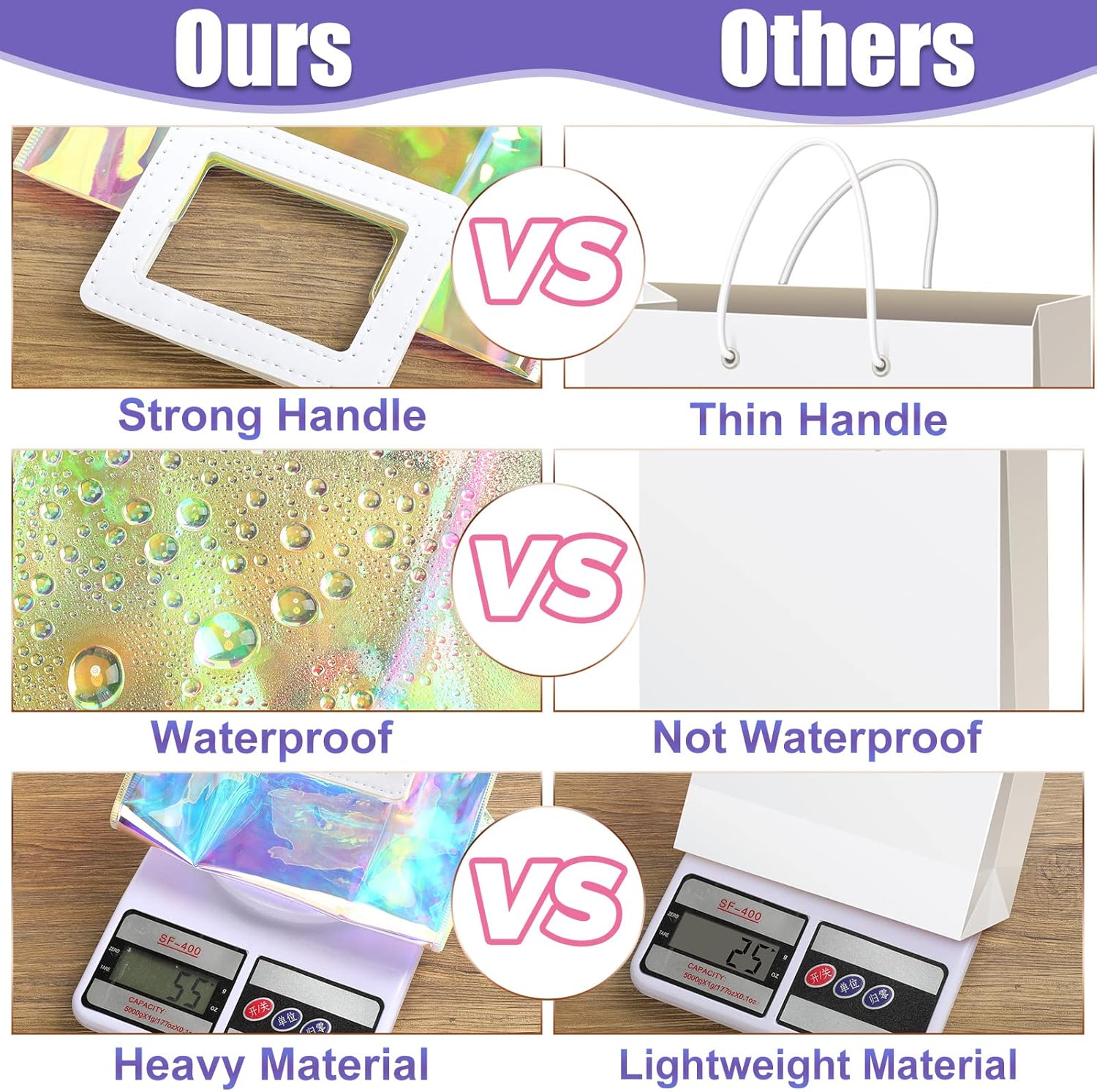 CHENGU 10 Pcs Holographic Gift Bags Iridescent Tote Bag 11x10x6 Inch Large Reusable Clear Birthday Handbag Handle PVC Wrap Shopping Bag Summer Waterproof Transparent Gift for Women Wedding Party - Image 3