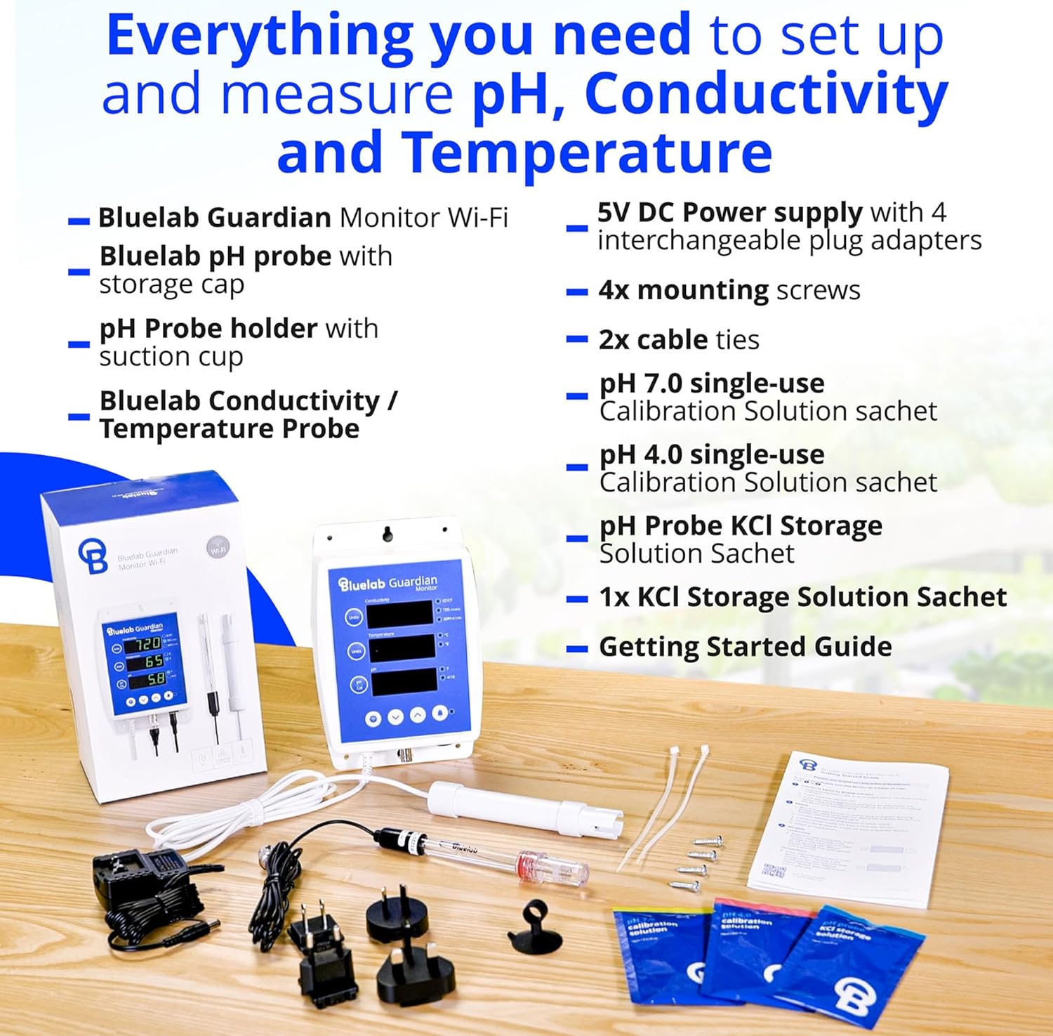 Bluelab Guardian Monitor Wi-Fi for Real-time pH, Temperature, and Conductivity (TDS) Measurements in Water with Calibration, 3 in 1 Digital Nutrient Meter for Hydroponic Systems and Indoor Plant Grow