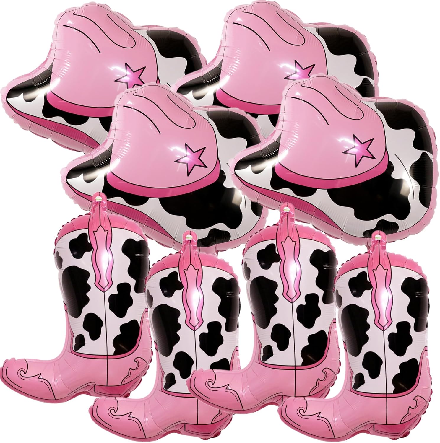Western-Balloons Cowboy-Balloon 8PCS Large Cowboy Cowgirl Hat Boot Foil Balloons Western Birthday Party Rodeo Bachelorette Decorations Supply
