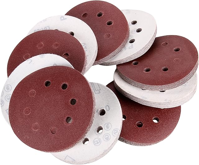 100pcs 125mm Sanding Discs, 180 Grit 8 Holes Hook and Loop, Round Sanding Discs Pads for Random Orbital Sander