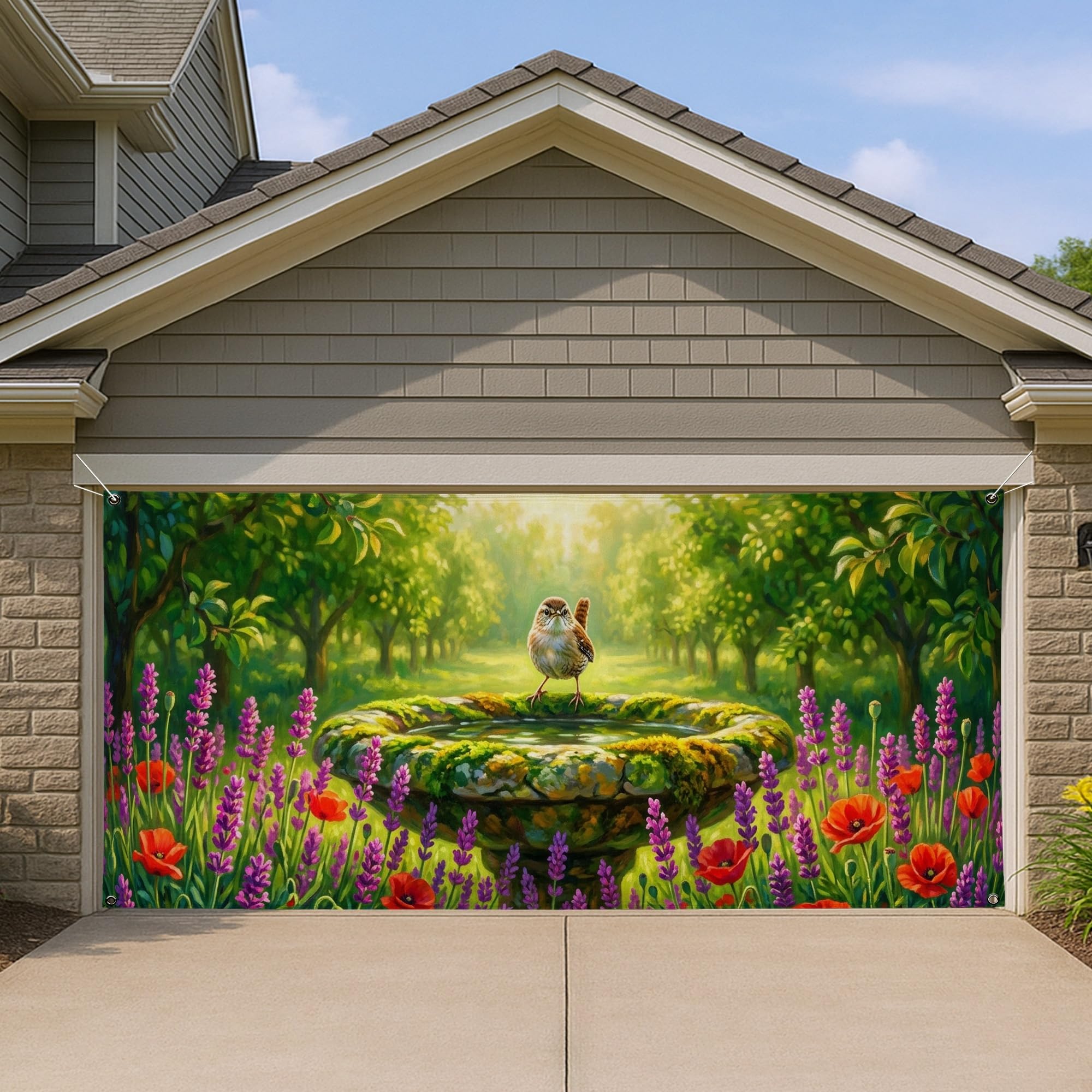 Housse de porte de garage colorée 397x180 cm grande décoration festive de jardin