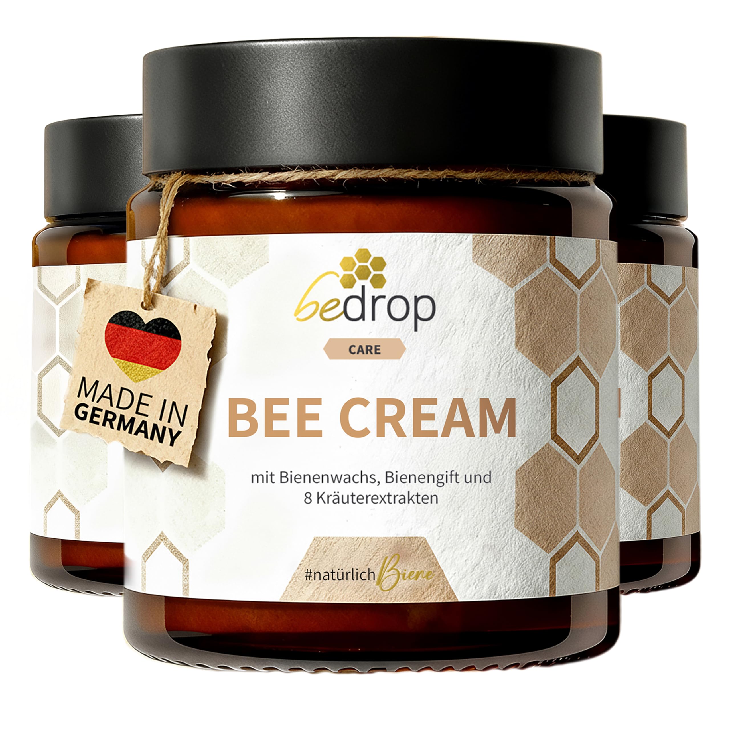 bedrop Bee Cream Bienengiftsalbe hochdosiert (kühlend & wärmend) - Bienengiftcreme mit Bienenwachs & 8 Kräuterextrakten u.a. Aloe Vera, Ringelblume, Eukalyptus und Rosskastanie - (3x 100g Sparset)