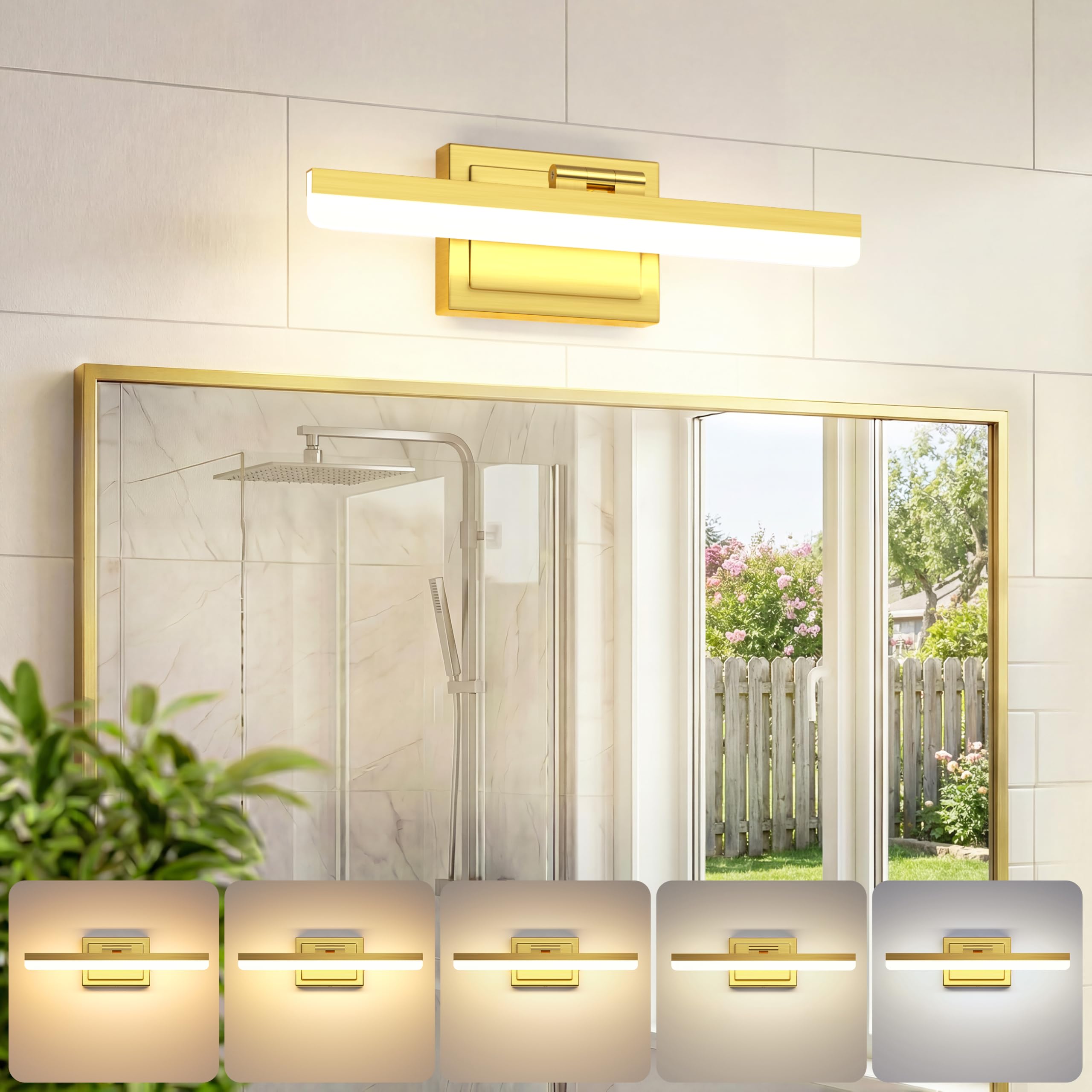 VOLISUN Modern Bathroom Vanity Light 15.7 inch, Rotatable, 20W Dimmable 5CCT Led Bathroom Light Fixture Over Mirror, Gold Bar Vanity Light for Bathrooms Mirror Restroom-ETL Certificated