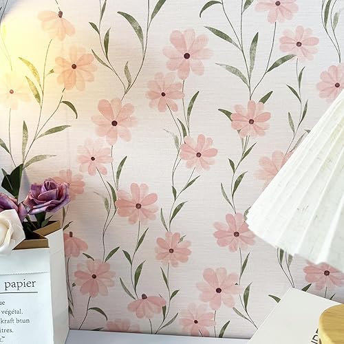 Miniatura 9 de Papel tapiz floral para despegar y pegar, papel tapiz de margaritas rosas de verano, papel tapiz adhesivo para decoración de pared (393 x 17.7
