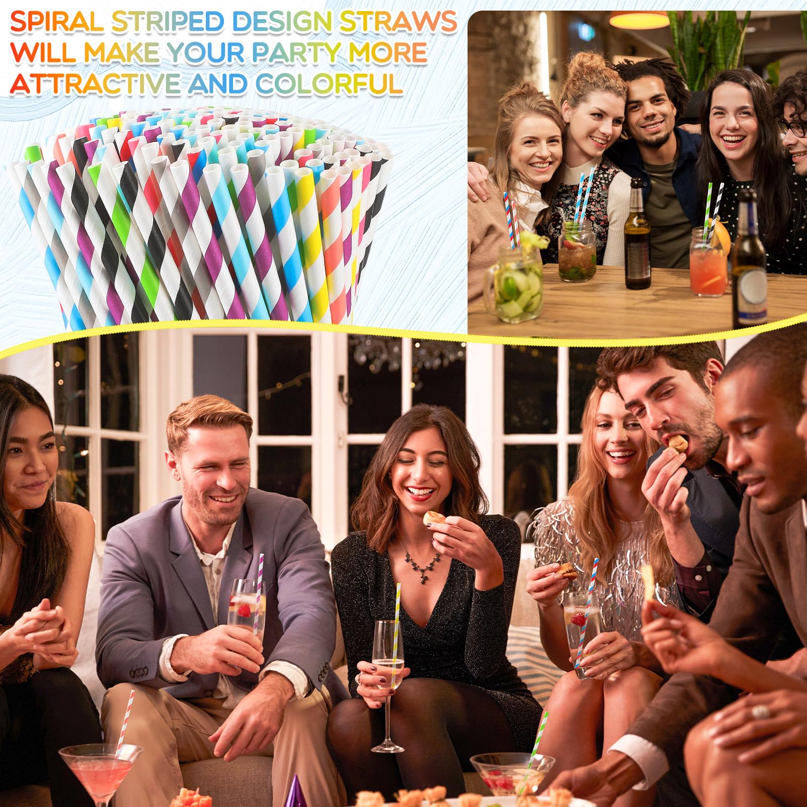 Eaasty 3000 Pcs Colored Paper Straws Bulk Disposable Striped Drinking Paper Straws for Summer Juice, Shakes, Cocktail,7.87 Inches, 0.24'' Diameter (Multicolor)
