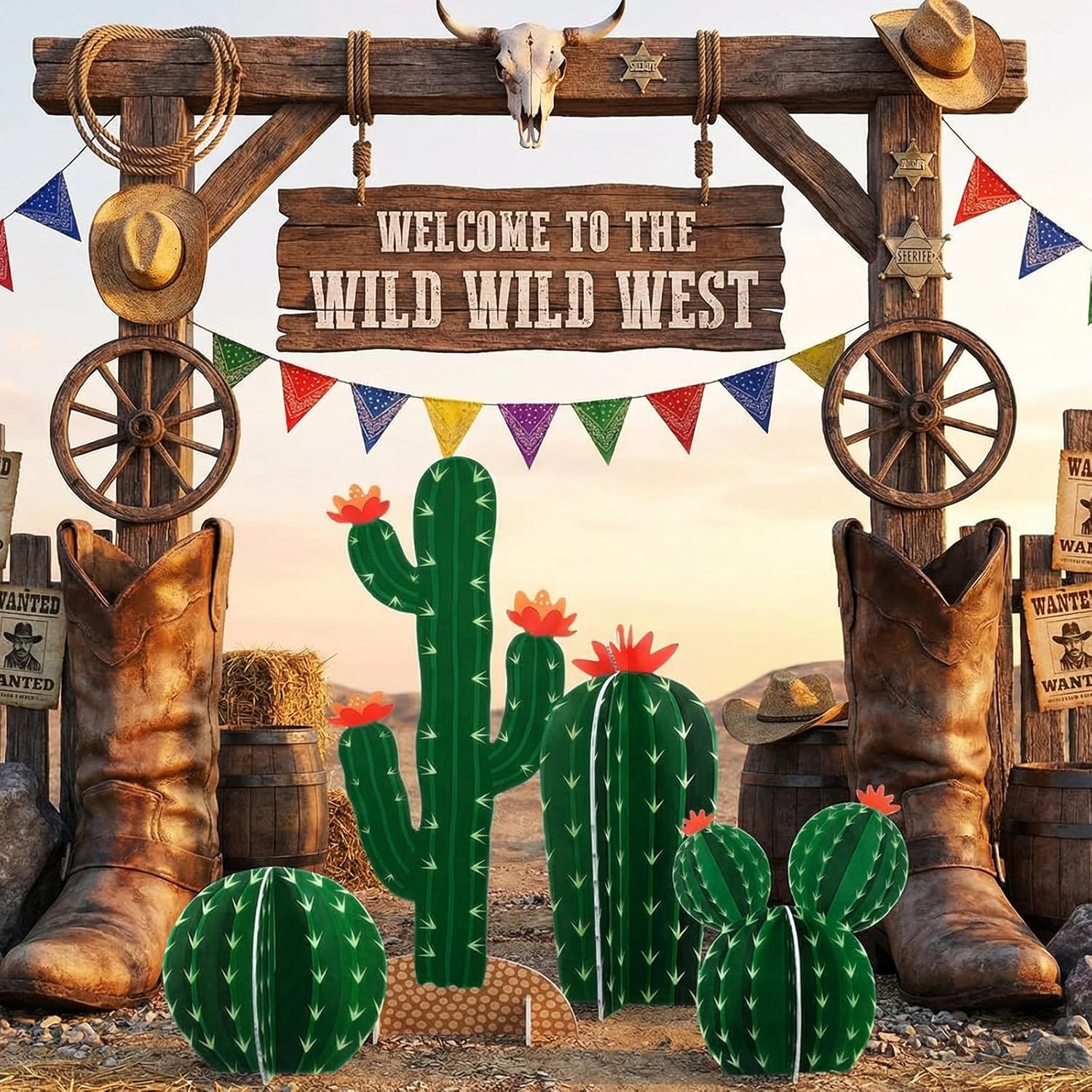 AceOrbit 4 Set Green Cactus Cutouts Jointed Cardboard 3D Cactus Cardboard Cutouts Decorations for Mexican Fiesta Western Cowboy Theme Party Cinco De Mayo Prop Hawaiian Pool Party Desert