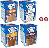Pop Tarts Frosted Toaster Pastry Variety, Brown Sugar Cinnamon, Cookies & Creme, Smores, and Chocolate Fudge, 13.5 Ounce (Pack of 4) - with Two MYD Lollipops or Bag Clip