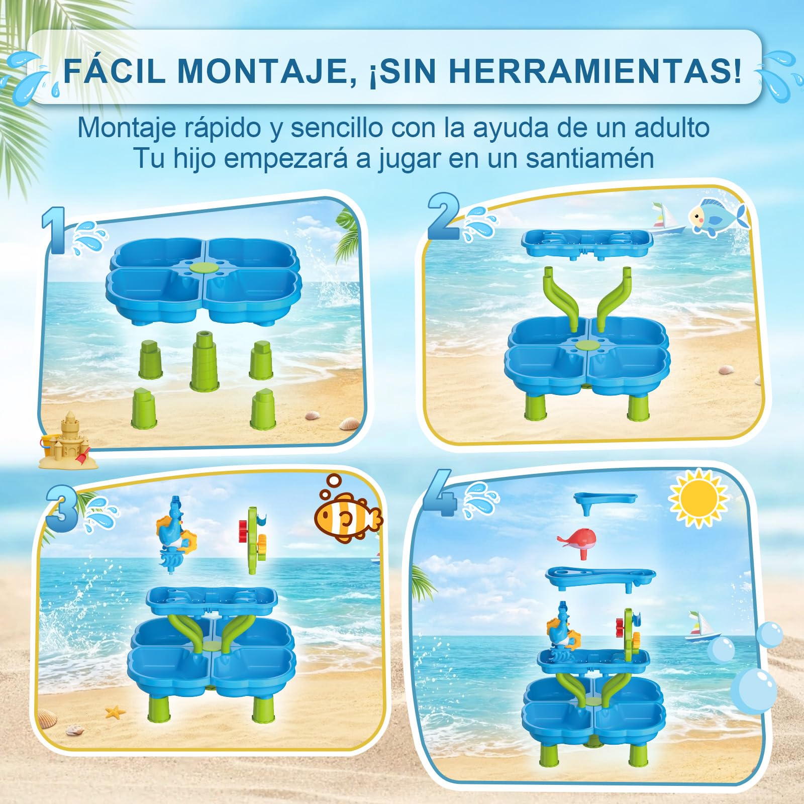 Mesa de Arena y Agua Niños 4 Niveles con Accesorios Juguete para Jardín Playa Verano