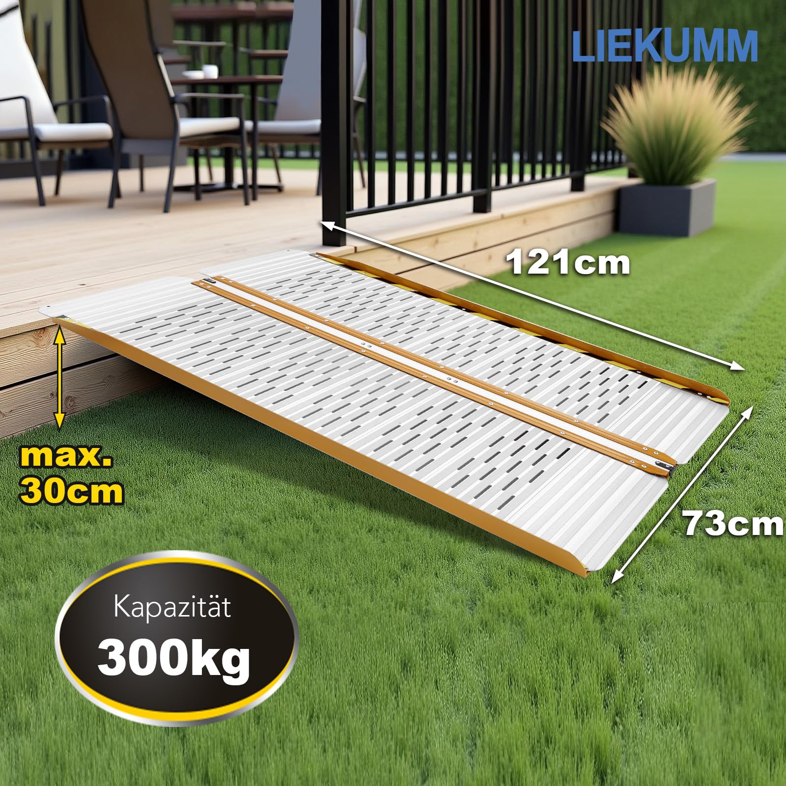 LIEKUMM Rampa dla wózków inwalidzkich 121 x 73 cm, składana, do 300 kg, aluminiowa rampa progowa na stopnie, progi, schody, przeszkody