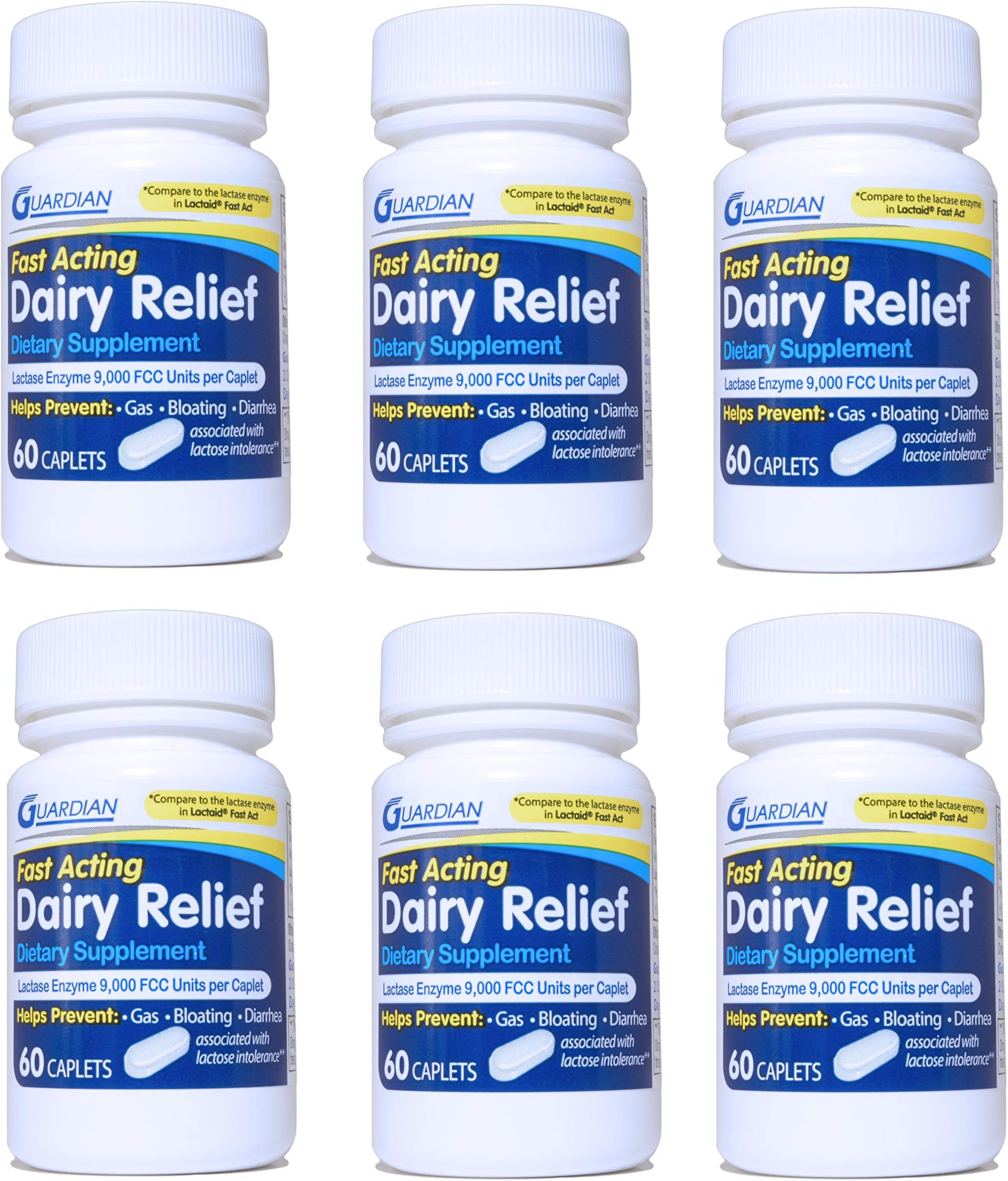 guardian Dairy Relief Fast Acting Caplets, 9000 FCC, Lactose Intolerance Pills, Lactase Enzyme (360CT (Bottles))