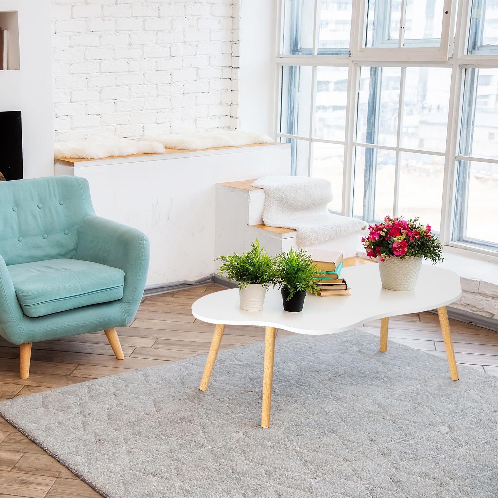 Altsuceser Century Couchtisch in Wolkenform für Wohnzimmer, moderner Couchtisch für kleine Räume, mit geräumiger Oberseite und stabiler Konstruktion, platzsparend, minimalistisch, kleine Tische, Weiß