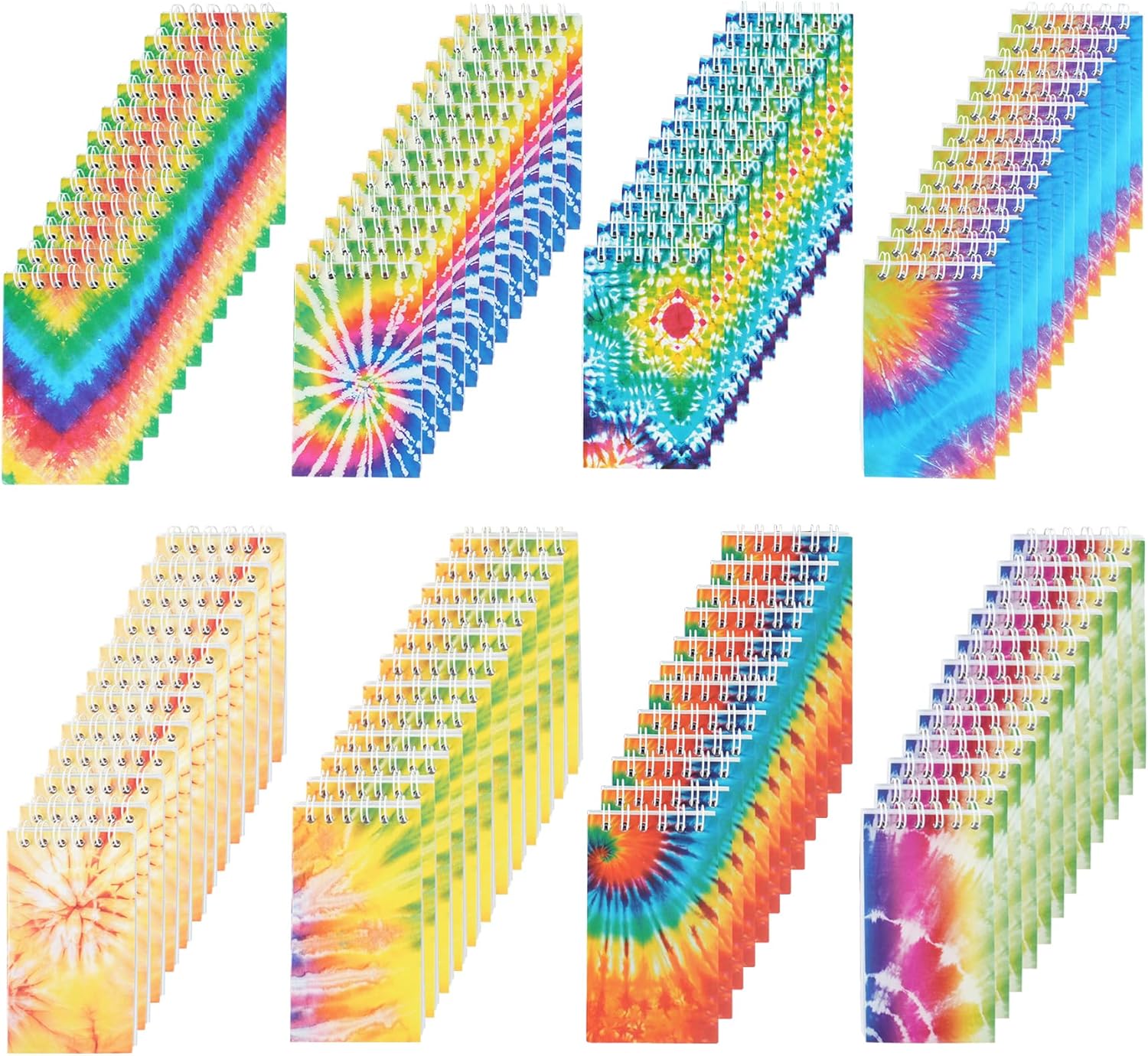 OZIO 96PCS Mini Tie Dye Notepads Tie Dye Party Favors Art Party Spiral Pocket Notebooks Fun Coil Mini Notepads Teacher Classroom Supplies Bag Fillers Birthday Party Favors, 8 Style (96)