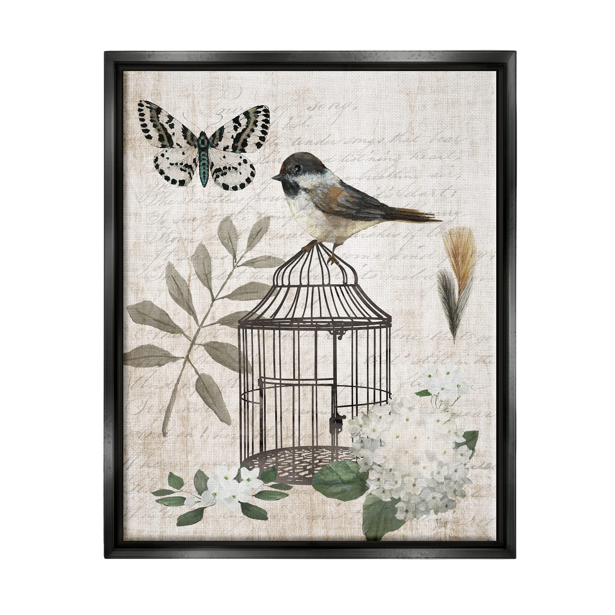 Stupell IndustriesBotanical Bird Cage Vintage Words Butterfly Motif, Design by Nan