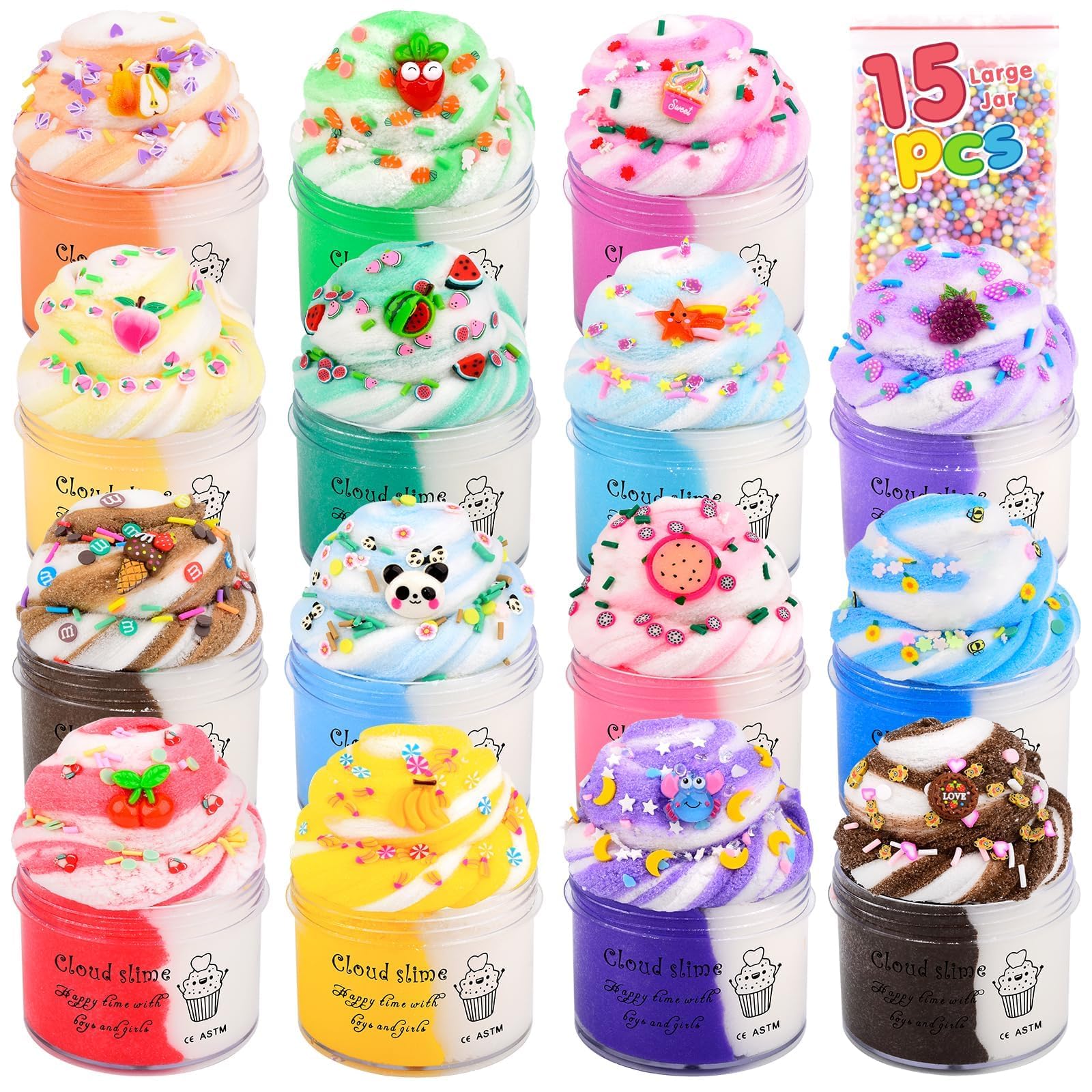Cloud Slime 15-Pack Case of Colorful for Girls and Boys, Fun Party Favors Supplies, Bulk Valentine Slime Kit Scented, Soft, Non-Sticky for Birthday Gifts, School Carnival Prizes, Goodie Bag Stuffers