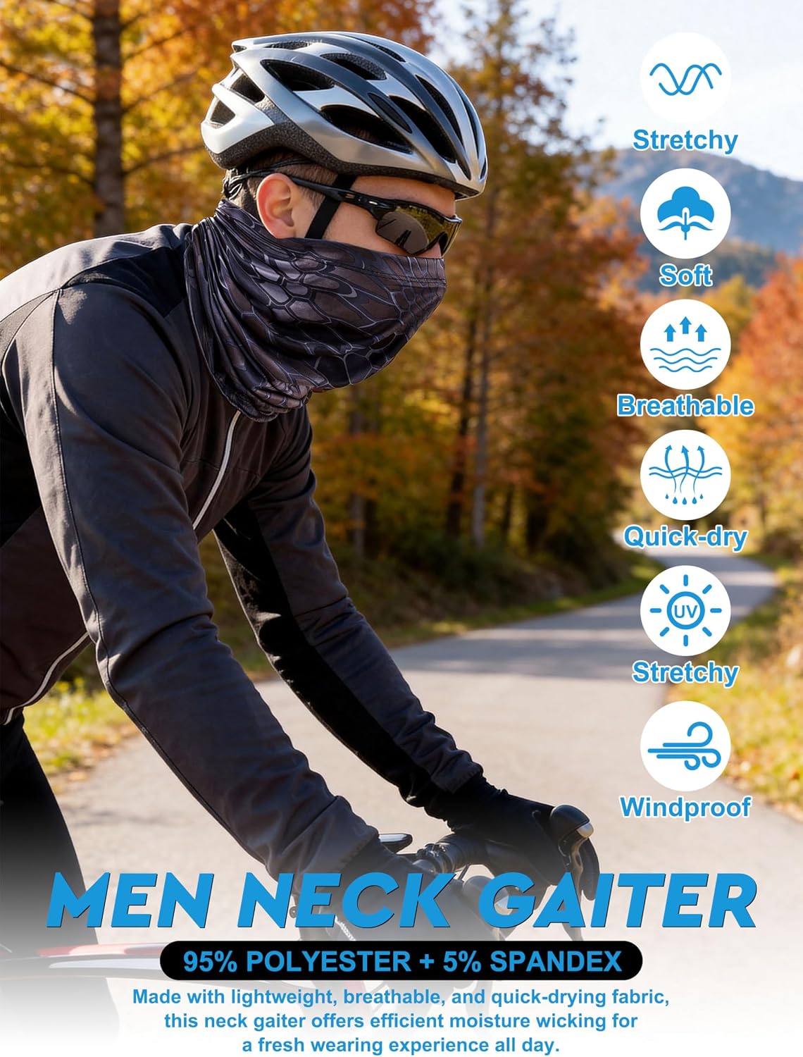 9 Pieces Men Balaclava Neck Gaiter Face Mask Summer Sun Protection Cooling Breathable Head Cover Scarf Bandana