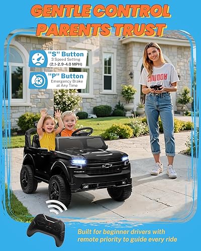Miniatura 5 de ENYOPRO - Juguetes de paseo de 24 V para niños grandes, auto con licencia Chevy Silverado LT Trail Boss de 2 plazas para niños, automóvil eléctrico