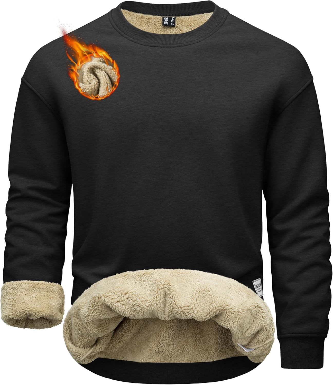 MAGCOMSEN Mens Crewneck Sweatshirt Sherpa Fleece Lined Pullover Casual Winter Warm Heavyweight Cotton Sweatshirts