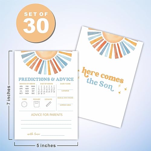 Miniatura 2 de Retro Sunshine Predictions & Advice - Kit de juego para baby shower, Here Comes The Sun, 30 tarjetas de juego de relleno de doble cara para baby