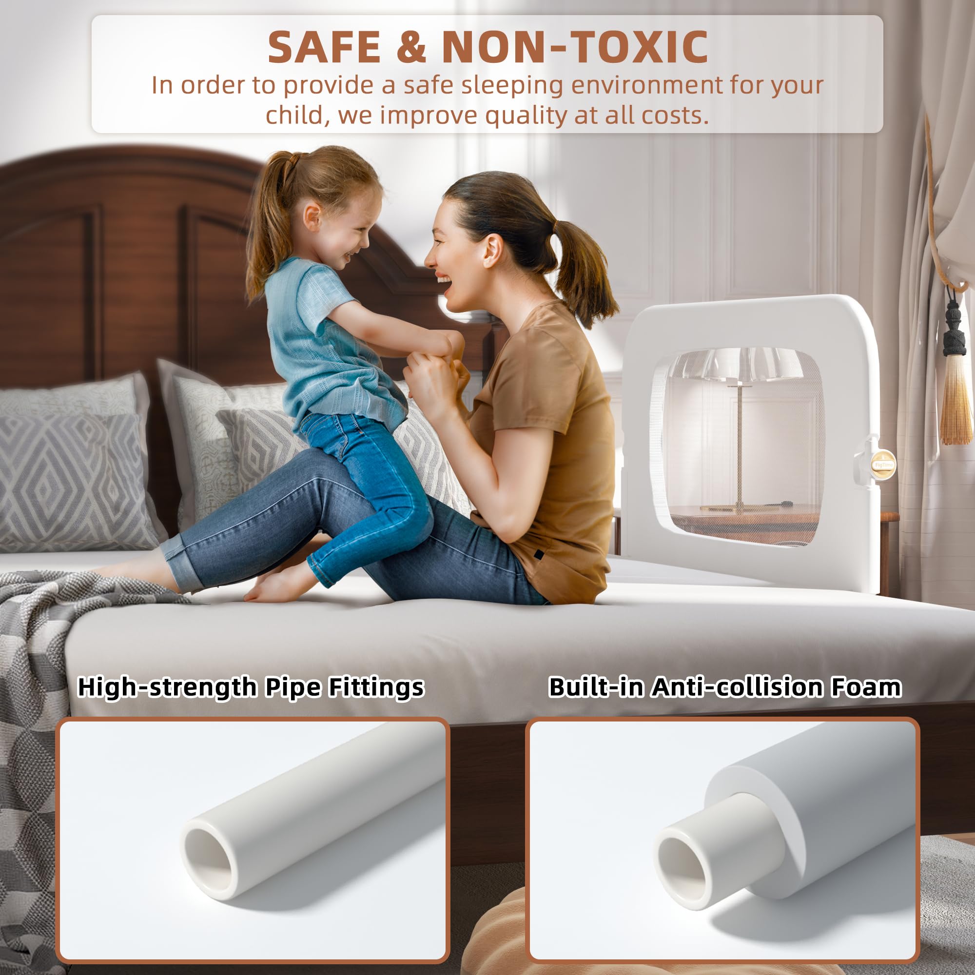 FigTime Barandilla de cama para niños pequeños, protector de barandilla de cama de bebé para niños, barandillas de cama para niños pequeños con ajuste de anclaje reforzado, altura ajustable y plegable