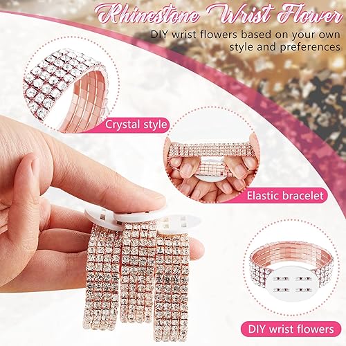 Miniatura 10 de 6 paquetes de pulseras de ramillete de muñeca con diamantes de imitación elásticos para ramillete de muñeca, accesorios para decoración de boda,